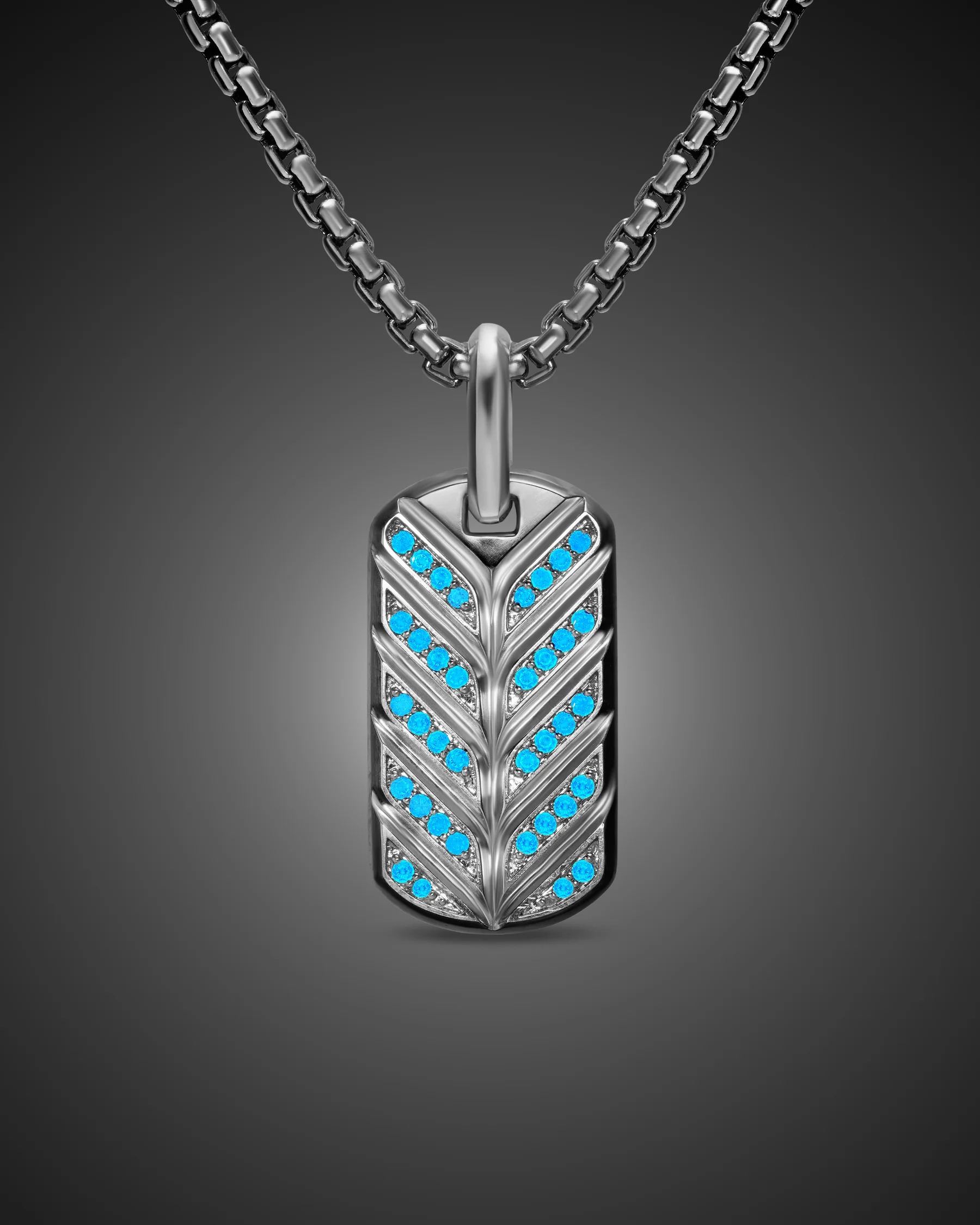 Chevron Fluorescent Tag in Sterling Silver with Diamonds, 27mm 8 Chevron Fluorescent Tag in Sterling Silver with Diamonds, 27mm