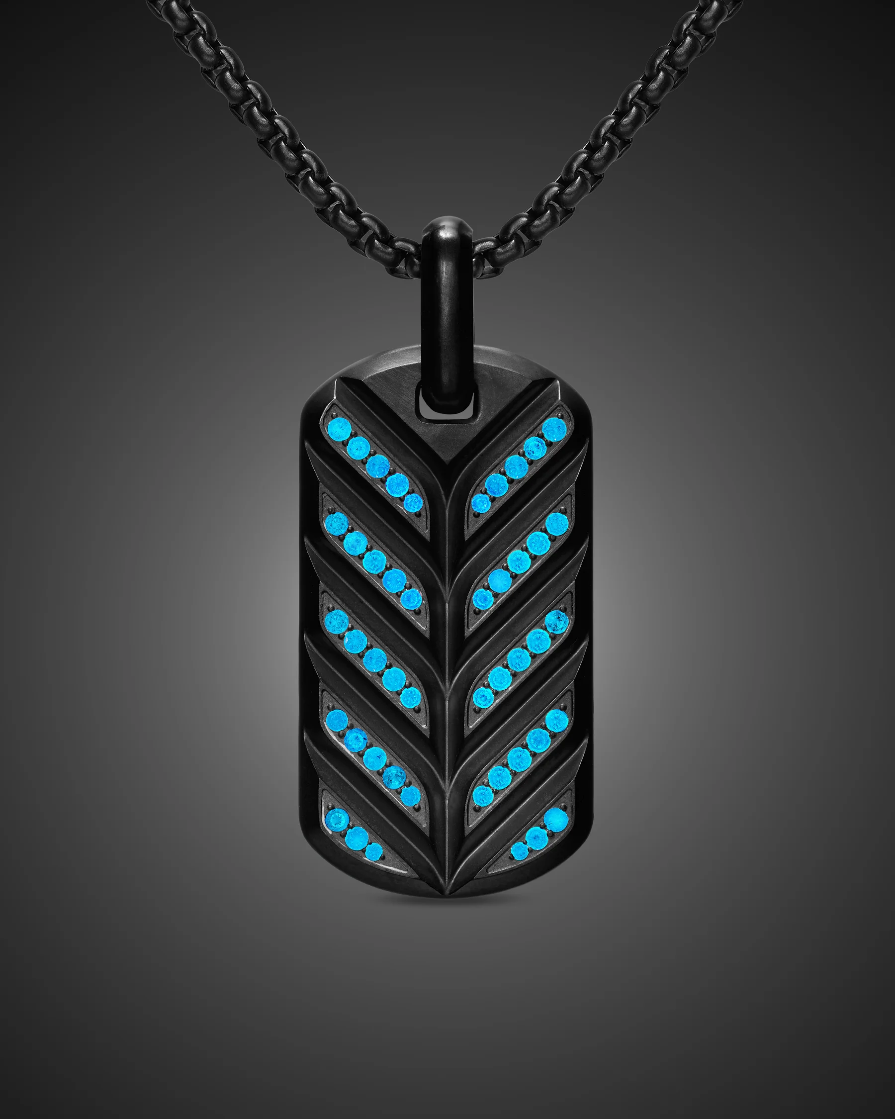 Chevron Fluorescent Tag in Sterling Silver with Diamonds, 35mm 2 Chevron Fluorescent Tag in Sterling Silver with Diamonds, 35mm