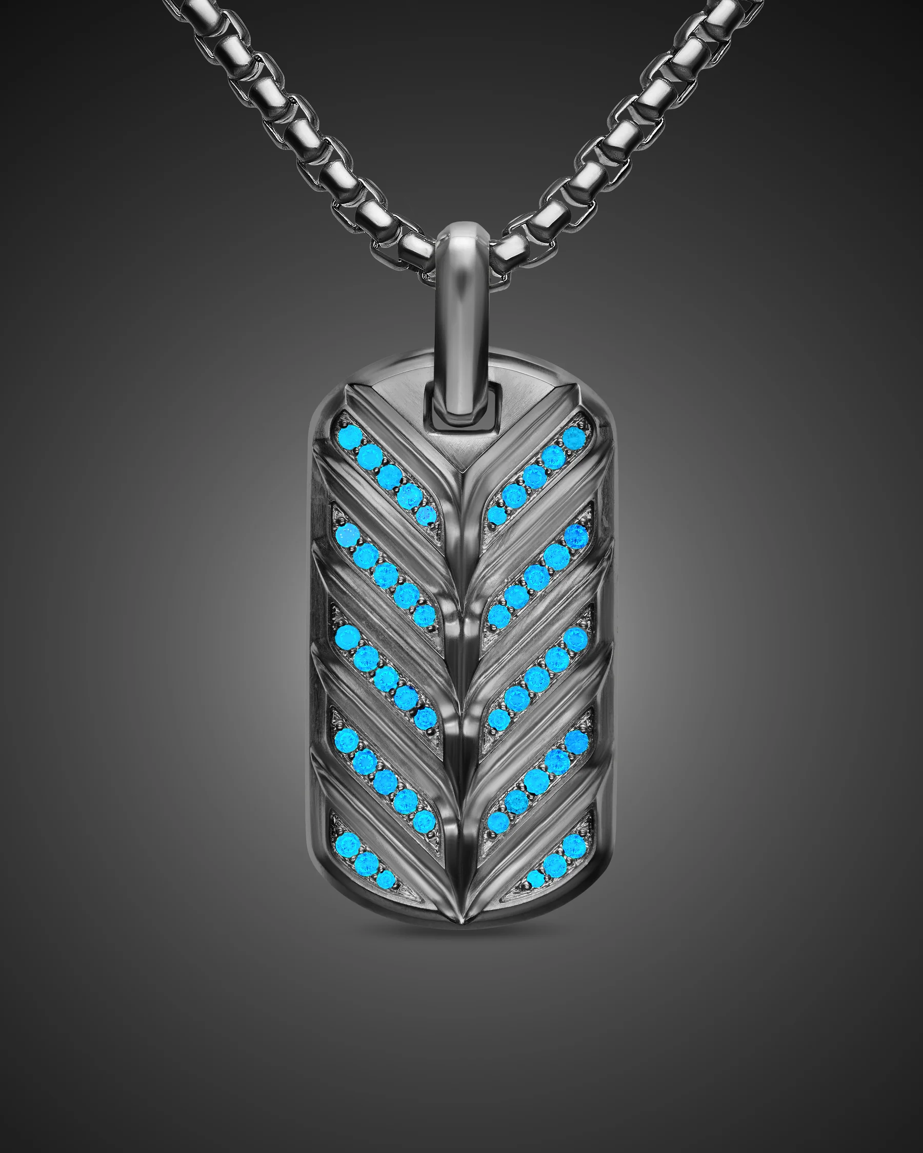 Chevron Fluorescent Tag in Sterling Silver with Diamonds, 35mm 8 Chevron Fluorescent Tag in Sterling Silver with Diamonds, 35mm