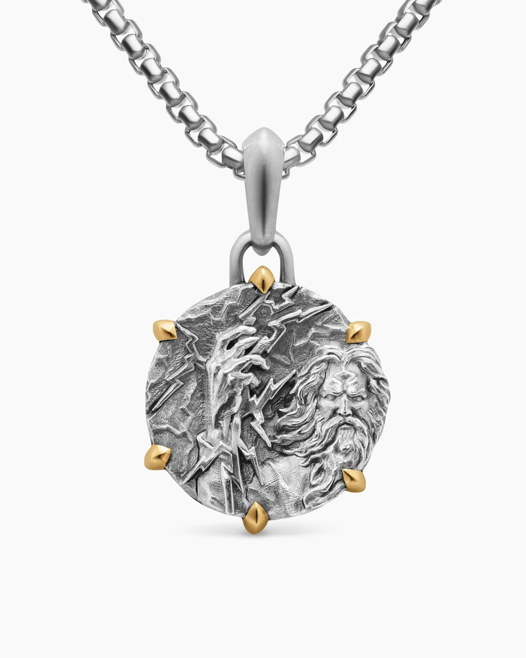 Zeus Amulet in Sterling Silver with 18K Yellow Gold, 26.4mm