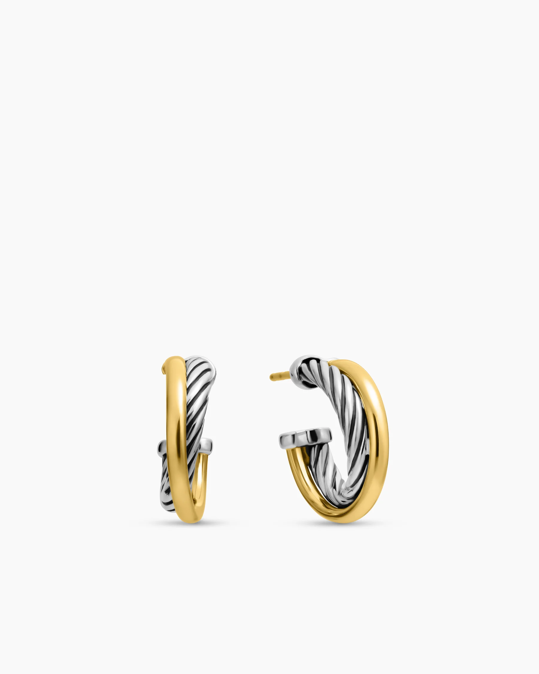 Crossover Hoop Earrings in Sterling Silver with 18K Yellow Gold, 17mm