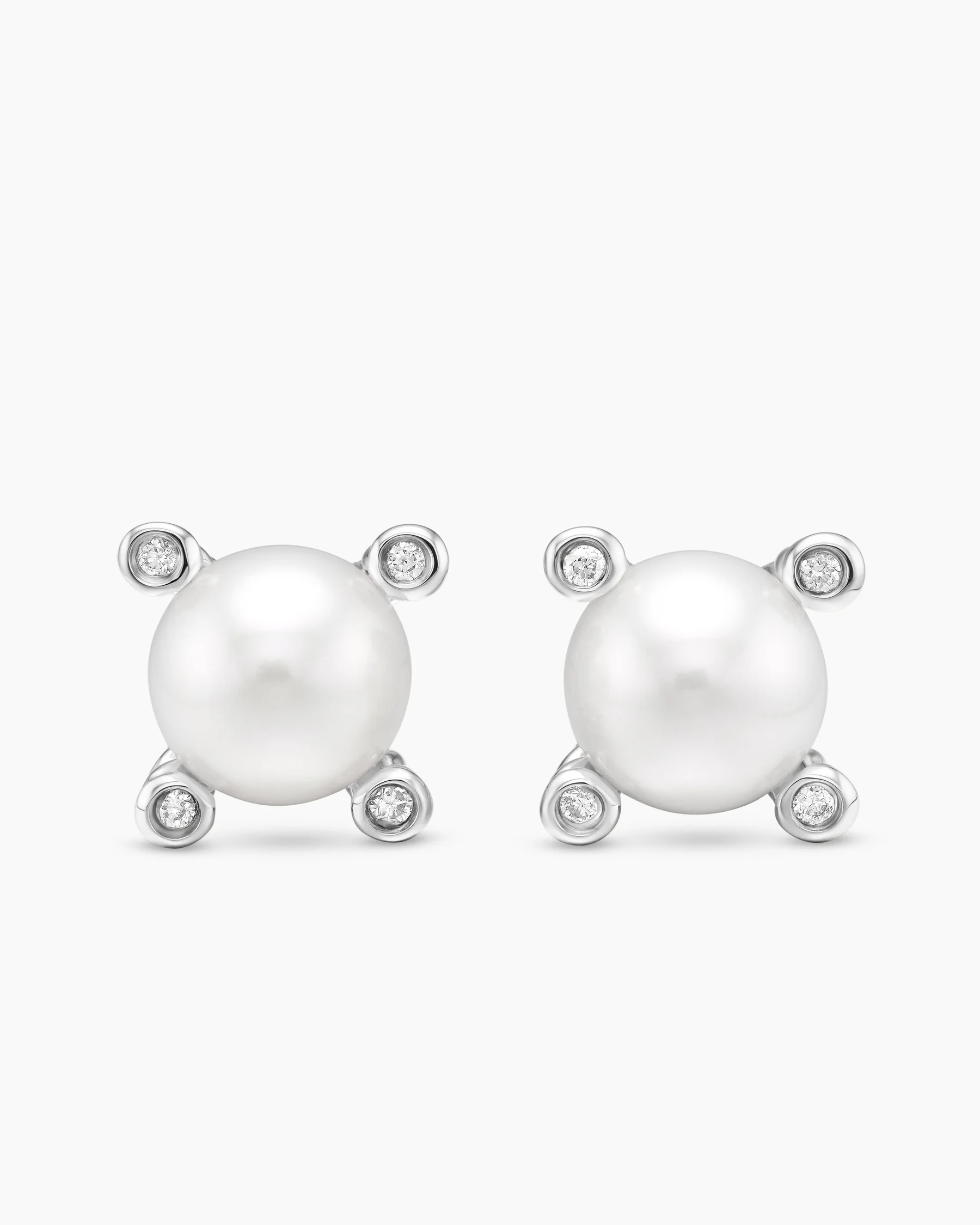 Pearl Stud Earrings in Sterling Silver with Pearls and Diamonds, 7.4mm 13 Pearl Stud Earrings in Sterling Silver with Pearls and Diamonds, 7.4mm