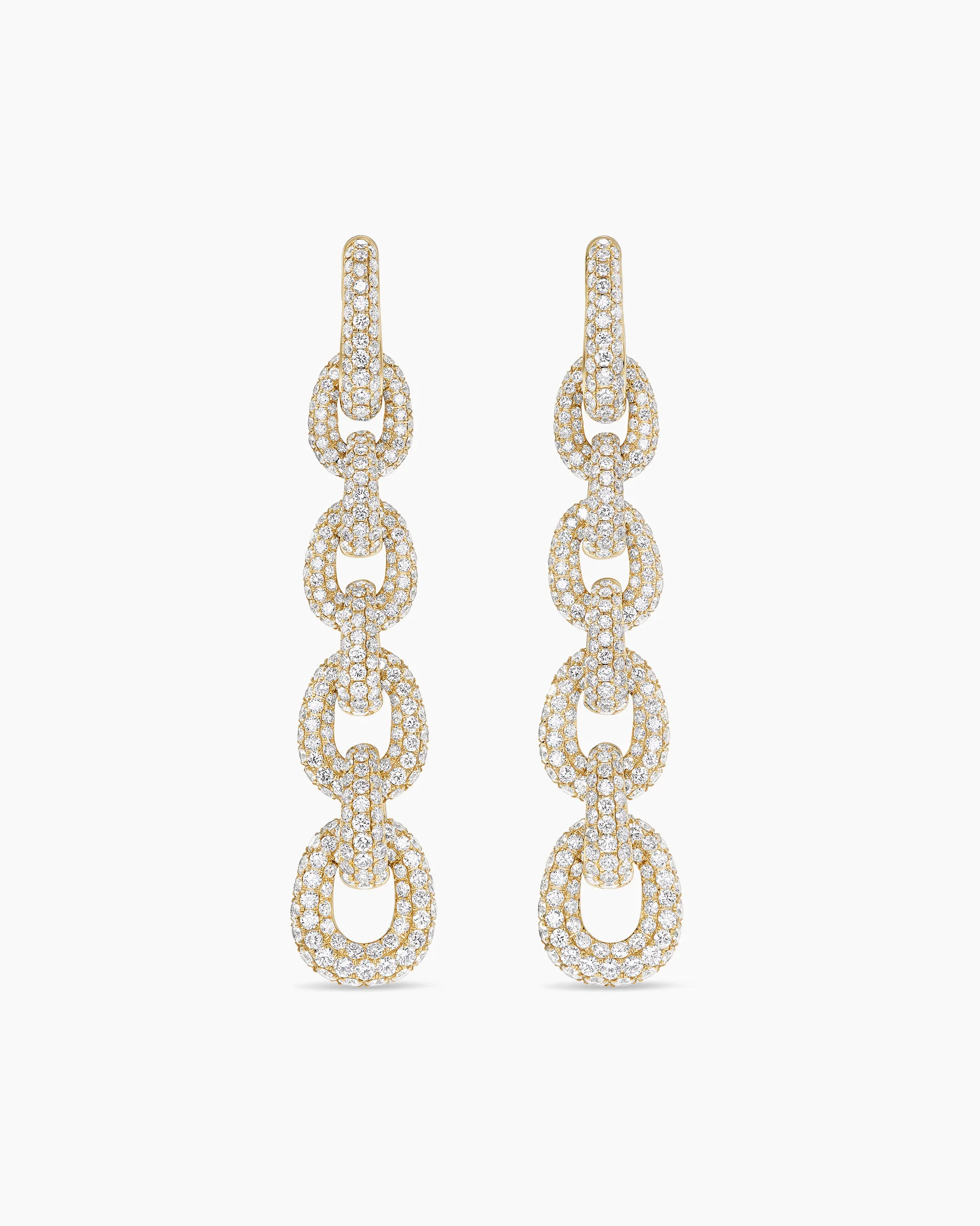 Pavé Link Chain Drop Earrings in White Gold with Black Diamonds