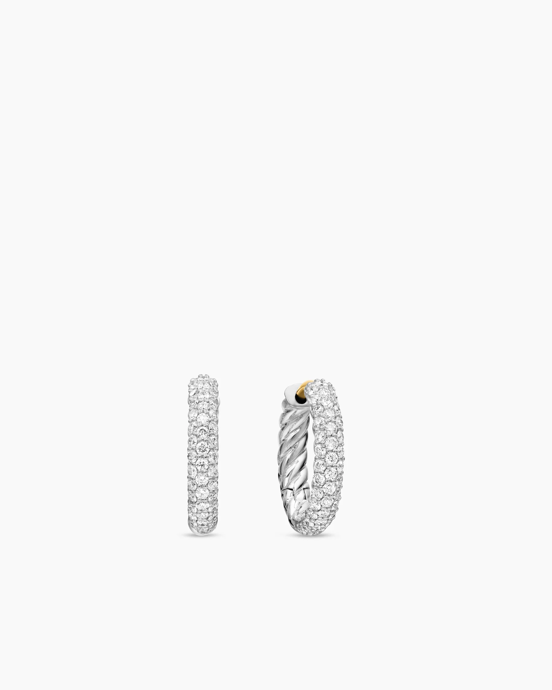 Petite Pavé Huggie Hoop Earrings in 18K Yellow Gold with Diamonds, 14mm