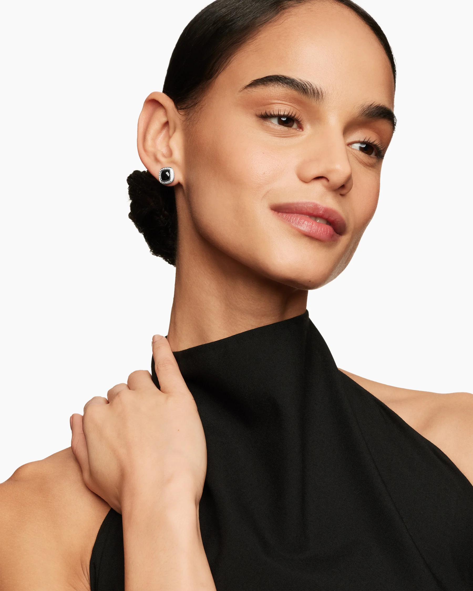 Albion® Stud Earrings in Sterling Silver with Black Onyx and Diamonds, 7mm