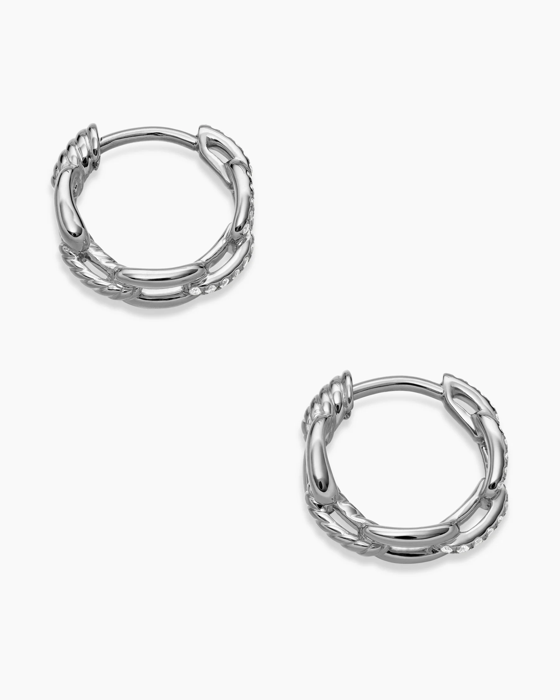 Stax Chain Link Huggie Hoop Earrings in 18K White Gold with Diamonds, 12.5mm 10 Stax Chain Link Huggie Hoop Earrings in 18K White Gold with Diamonds, 12.5mm