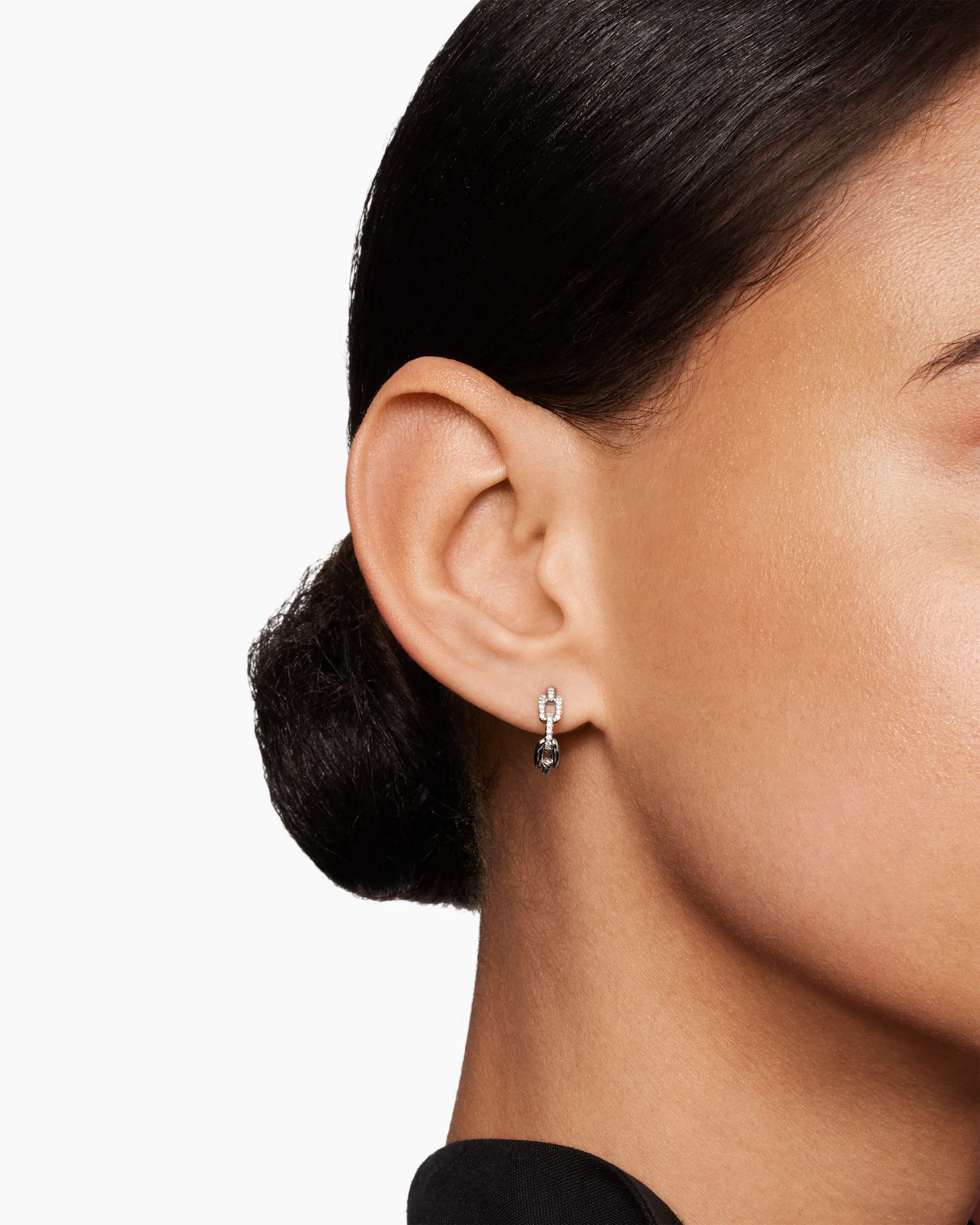 Stax Chain Link Huggie Hoop Earrings in 18K White Gold with Diamonds, 12.5mm 12 Stax Chain Link Huggie Hoop Earrings in 18K White Gold with Diamonds, 12.5mm
