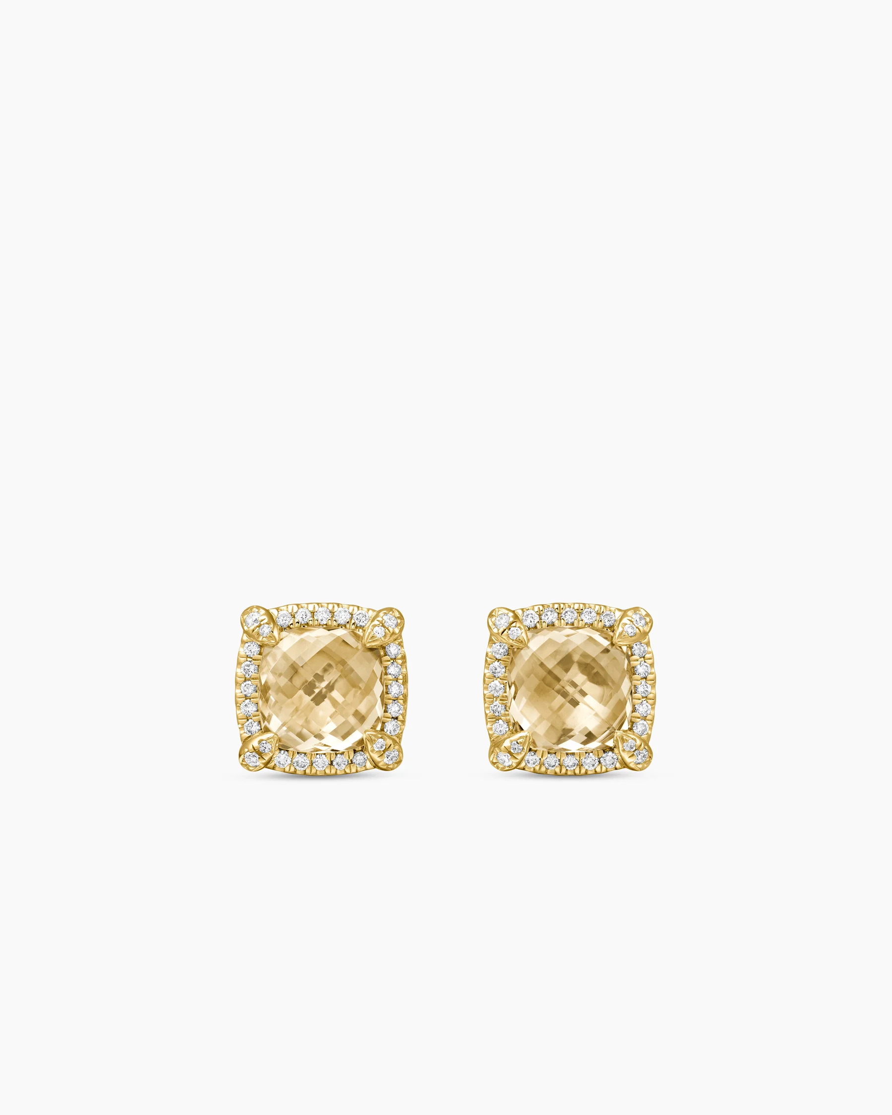 Chatelaine® Pavé Bezel Stud Earrings in 18K Yellow Gold with Champagne Citrine and Diamonds, 8mm