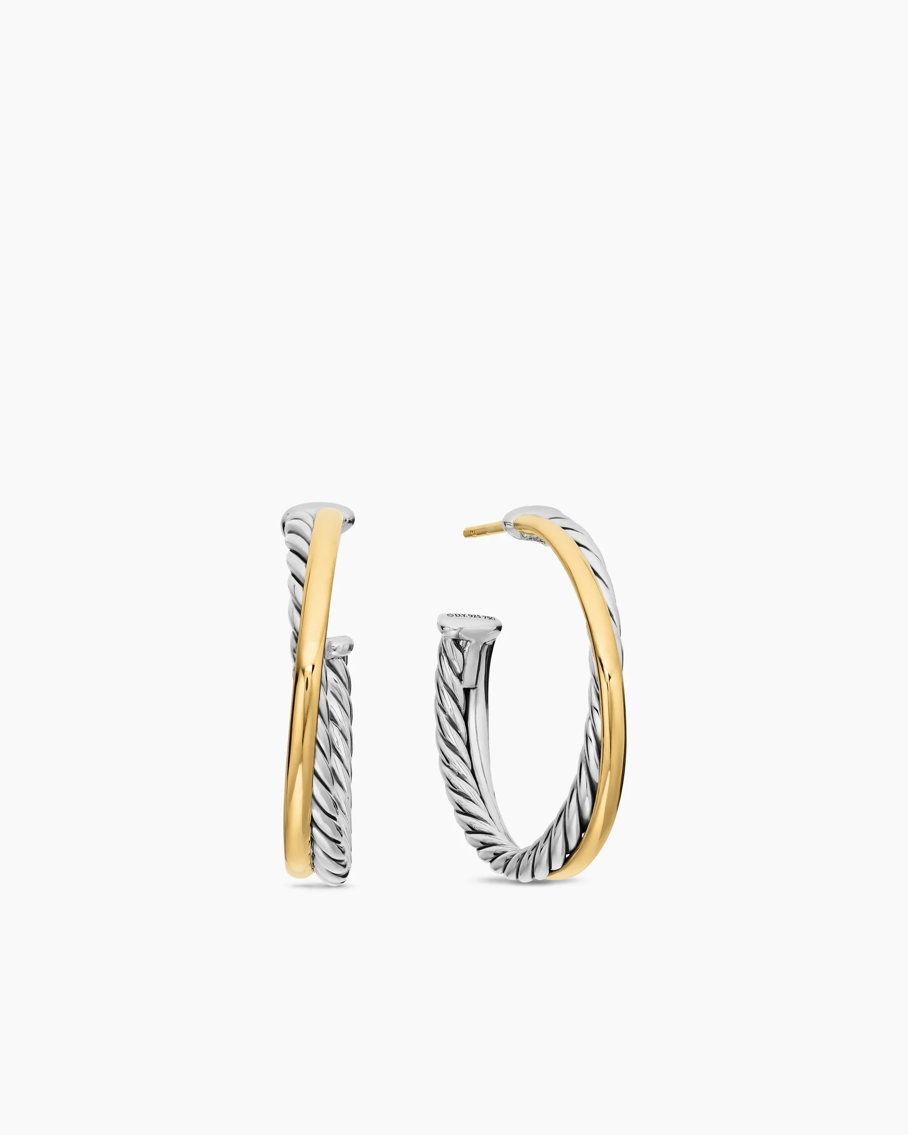 Crossover Hoop Earrings in Sterling Silver with 18K Yellow Gold, 26.5mm 25 Crossover Hoop Earrings in Sterling Silver with 18K Yellow Gold, 26.5mm