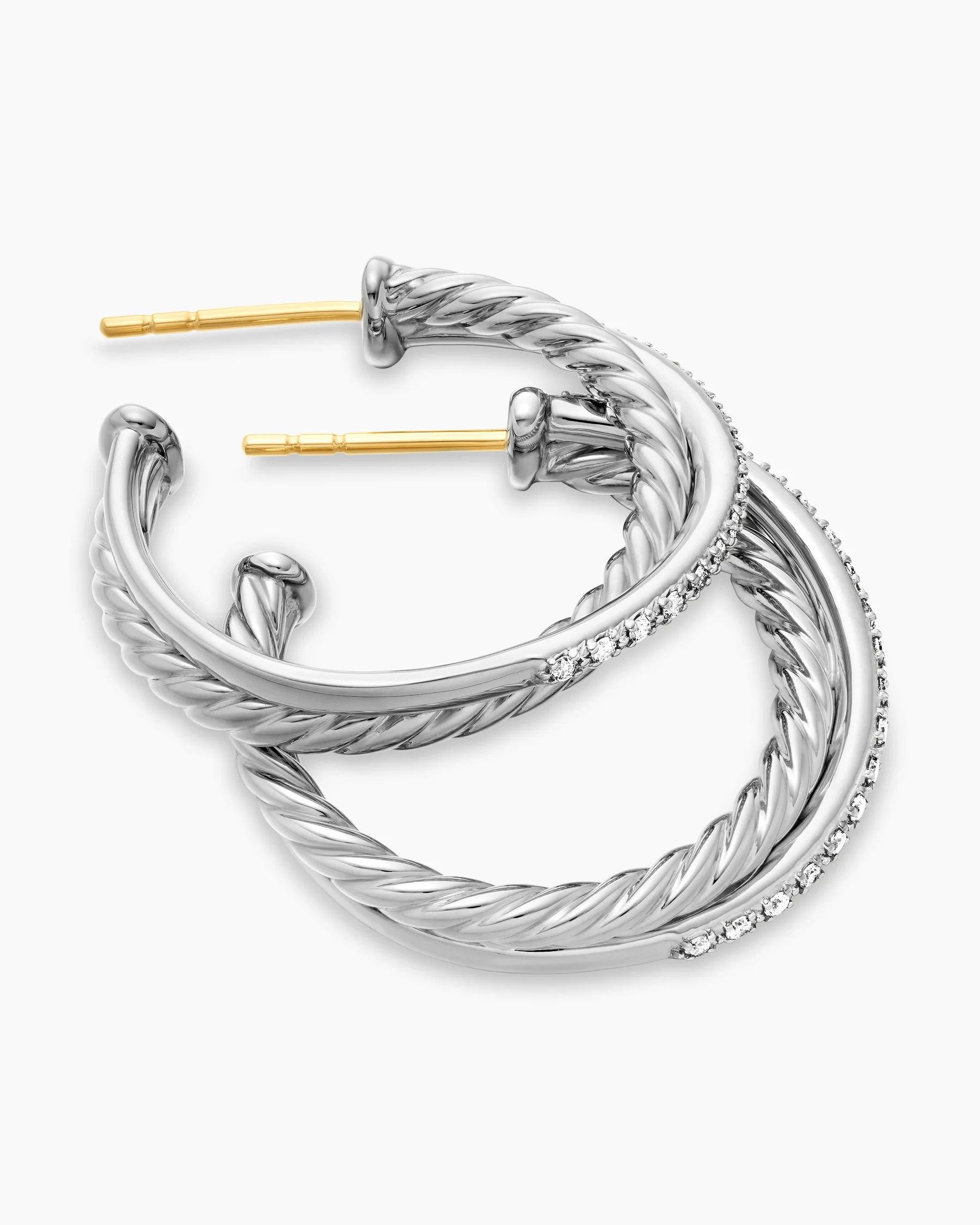 Crossover Hoop Earrings in 18K Yellow Gold with Diamonds, 26.5mm 4 Crossover Hoop Earrings in 18K Yellow Gold with Diamonds, 26.5mm