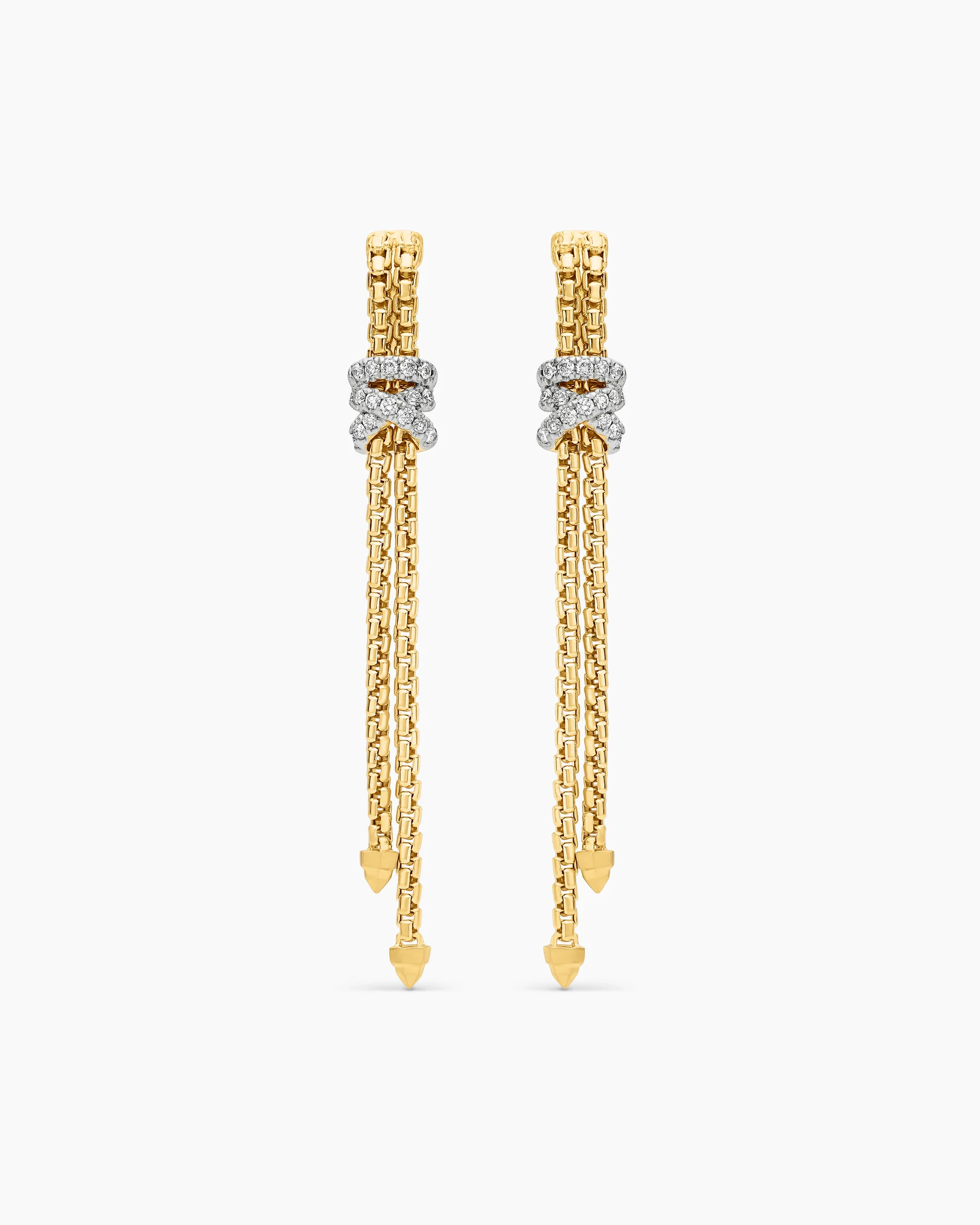 Helena Box Chain Drop Earrings in 18K Yellow Gold with Diamonds, 52.8mm