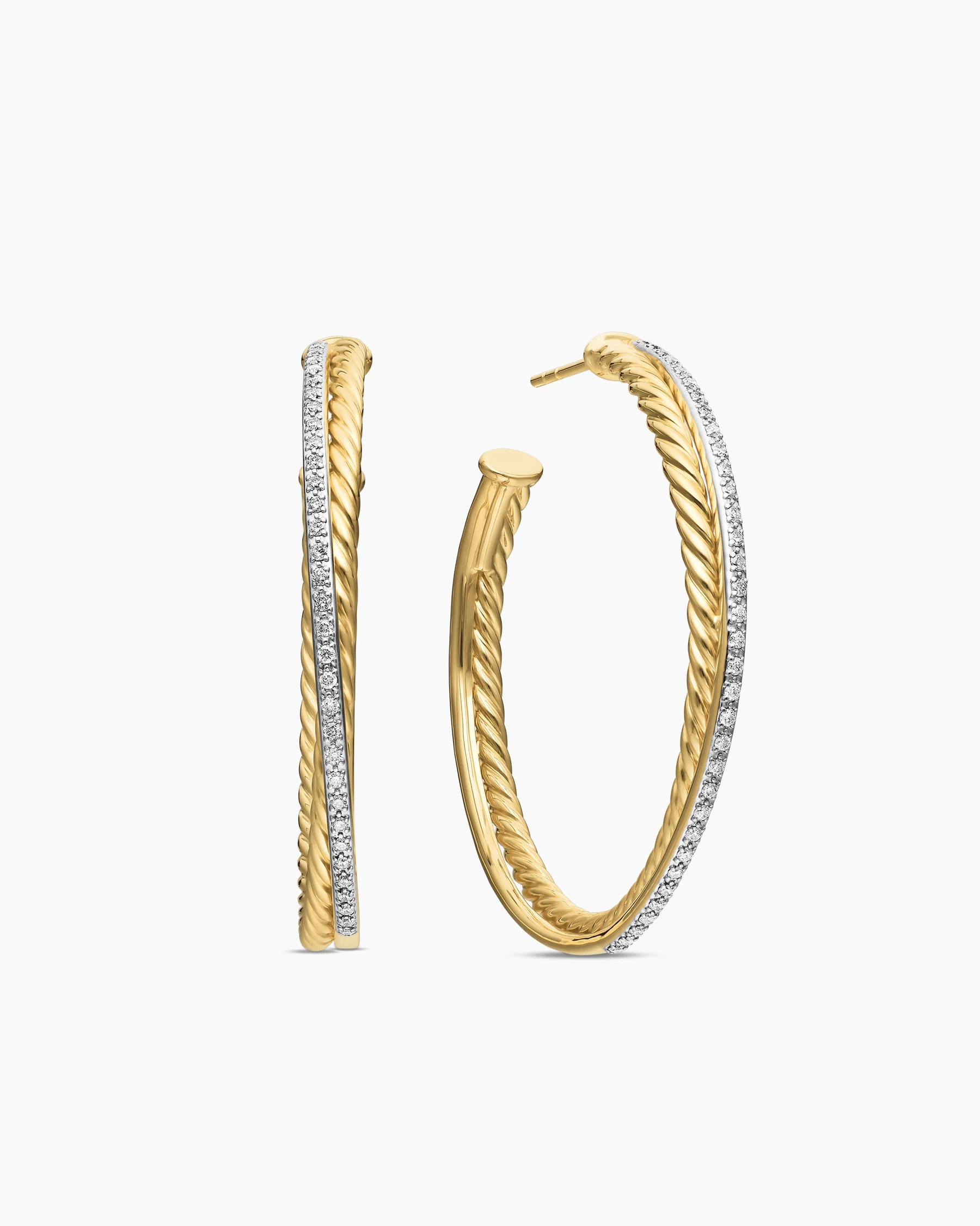 Crossover Hoop Earrings in 18K Yellow Gold with Diamonds, 44mm 1 Crossover Hoop Earrings in 18K Yellow Gold with Diamonds, 44mm