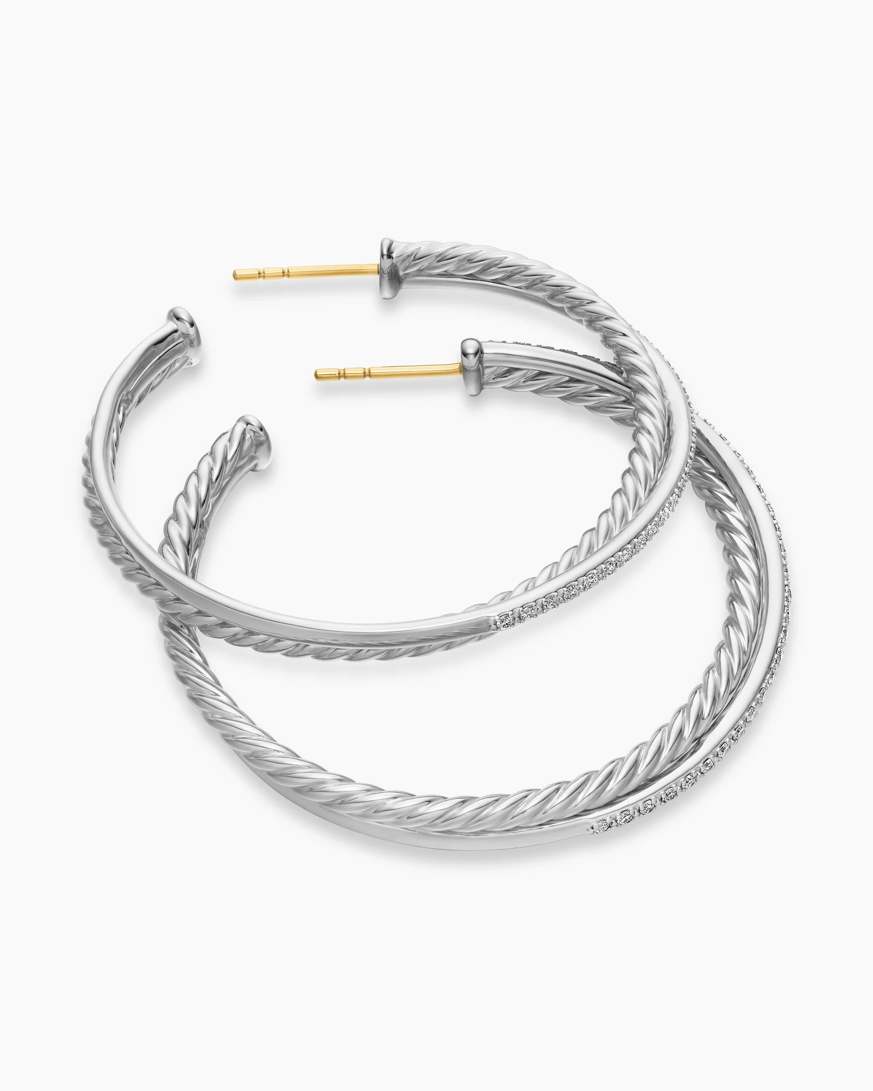 Crossover Hoop Earrings in 18K Yellow Gold with Diamonds, 44mm 10 Crossover Hoop Earrings in 18K Yellow Gold with Diamonds, 44mm