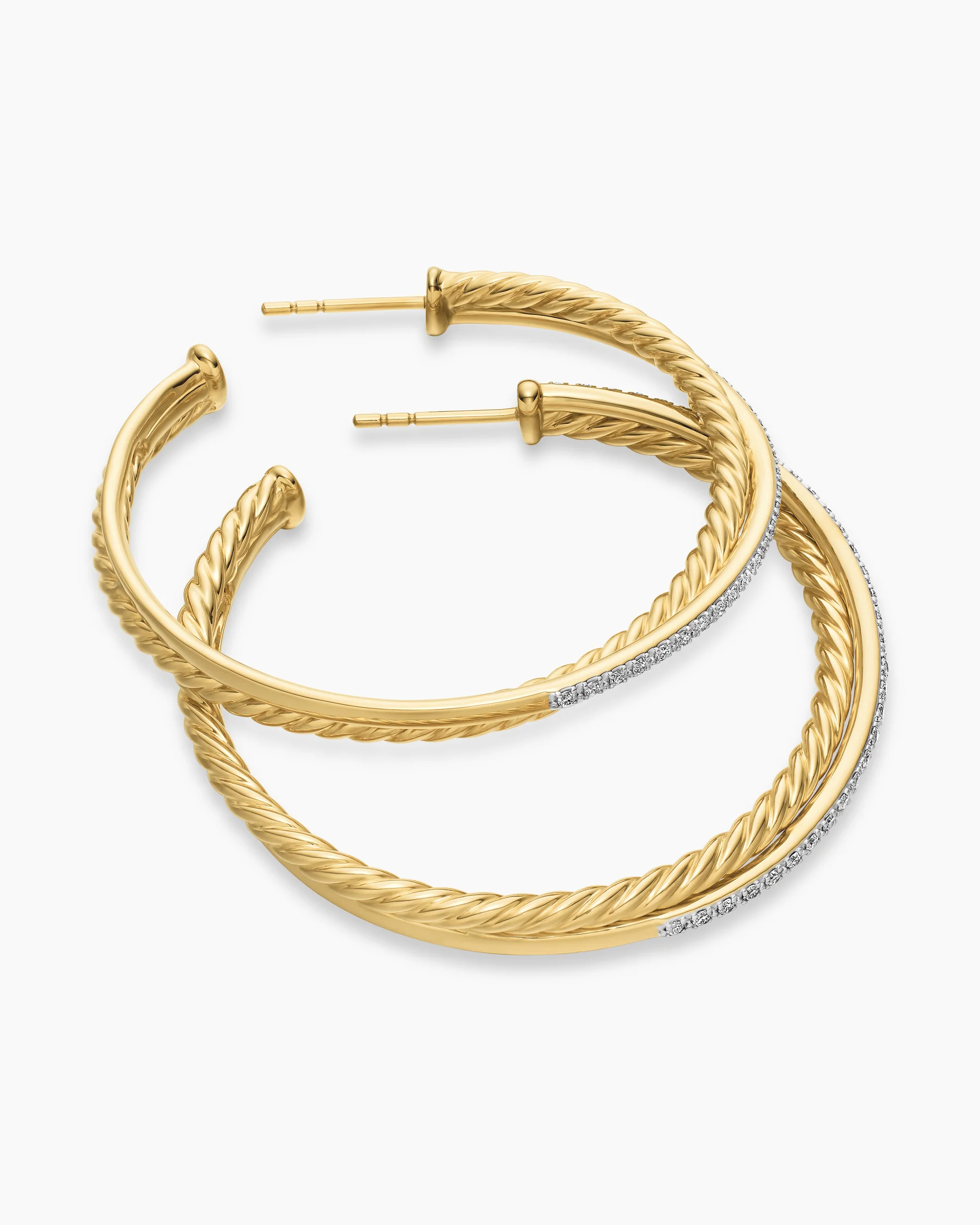 Crossover Hoop Earrings in 18K Yellow Gold with Diamonds, 44mm 4 Crossover Hoop Earrings in 18K Yellow Gold with Diamonds, 44mm