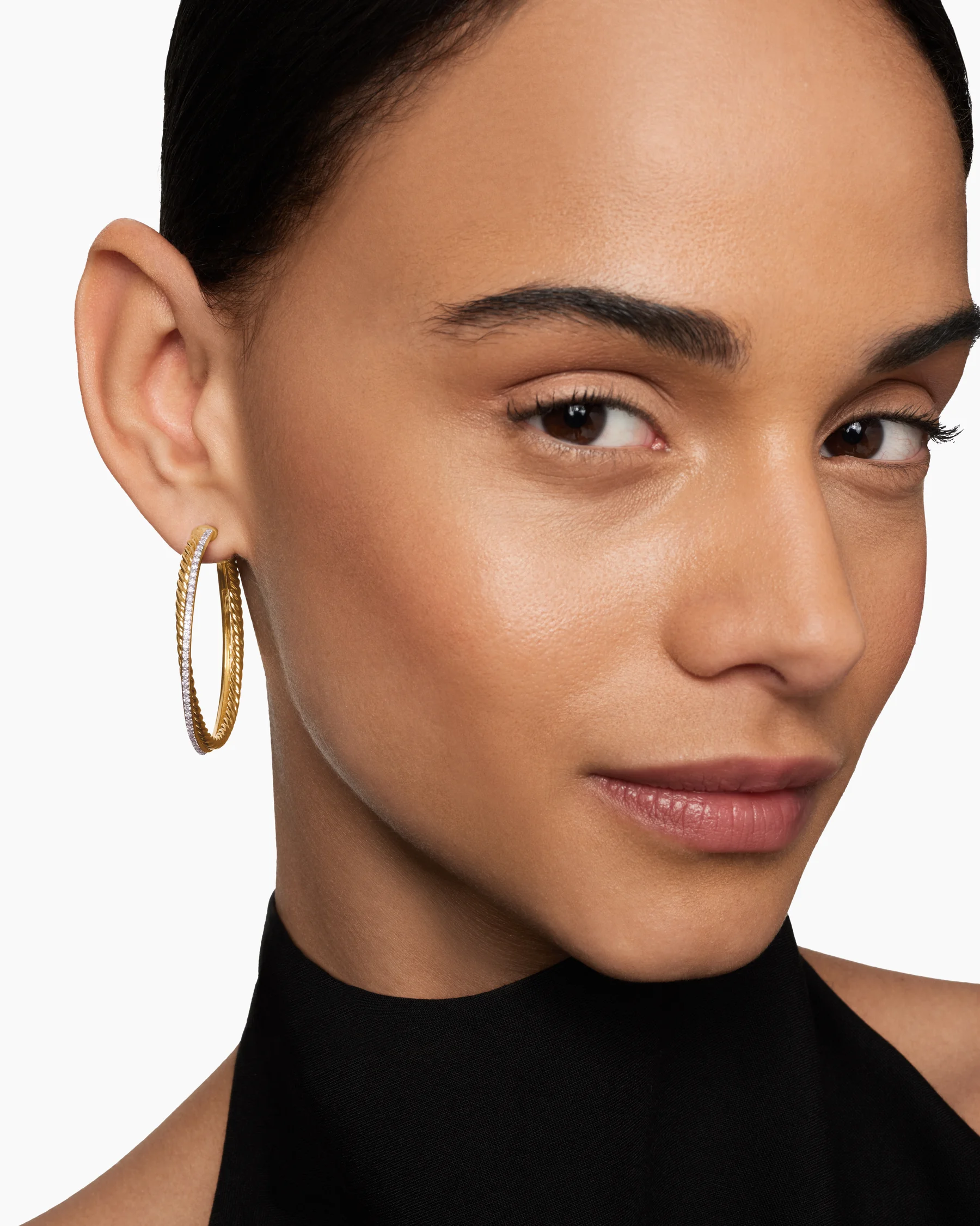Crossover Hoop Earrings in 18K Yellow Gold with Diamonds, 44mm 6 Crossover Hoop Earrings in 18K Yellow Gold with Diamonds, 44mm