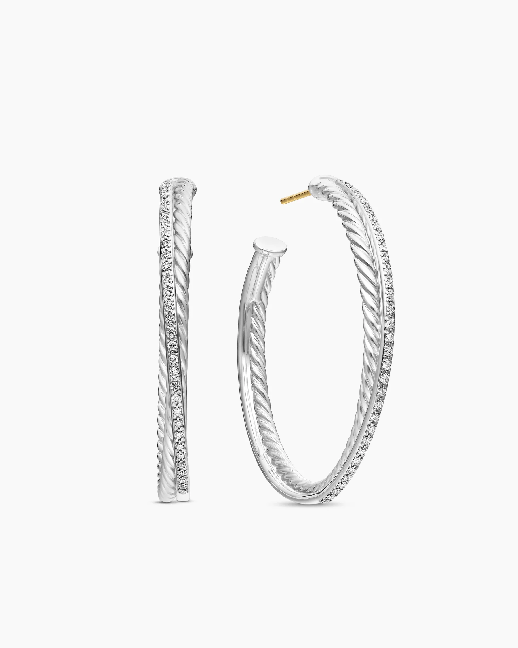 Crossover Hoop Earrings in 18K Yellow Gold with Diamonds, 44mm 7 Crossover Hoop Earrings in 18K Yellow Gold with Diamonds, 44mm
