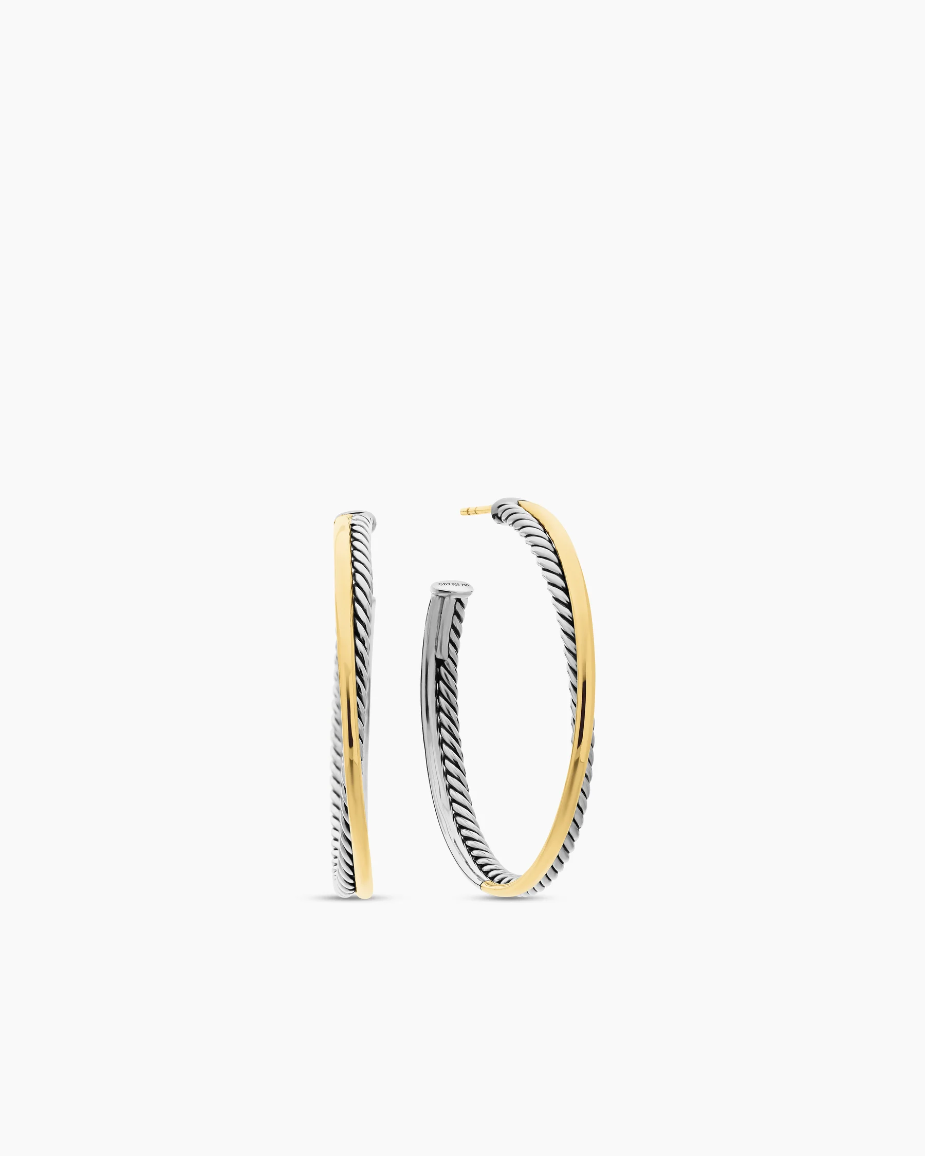 Crossover Hoop Earrings in Sterling Silver with 18K Yellow Gold, 44mm 24 Crossover Hoop Earrings in Sterling Silver with 18K Yellow Gold, 44mm