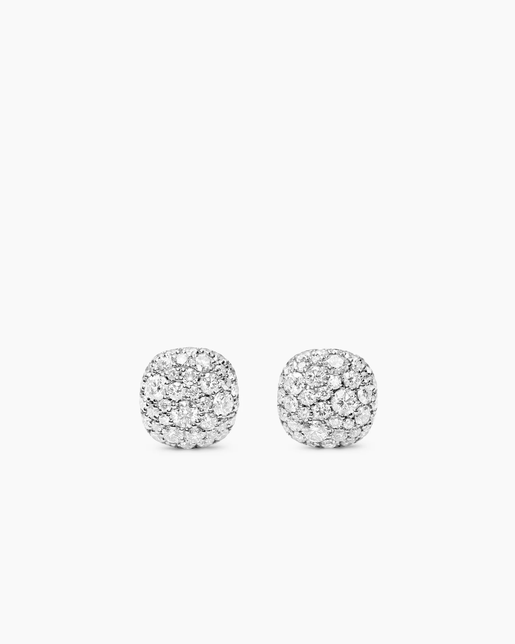 Cushion Stud Earrings in 18K White Gold with Diamonds, 8mm 7 Cushion Stud Earrings in 18K White Gold with Diamonds, 8mm