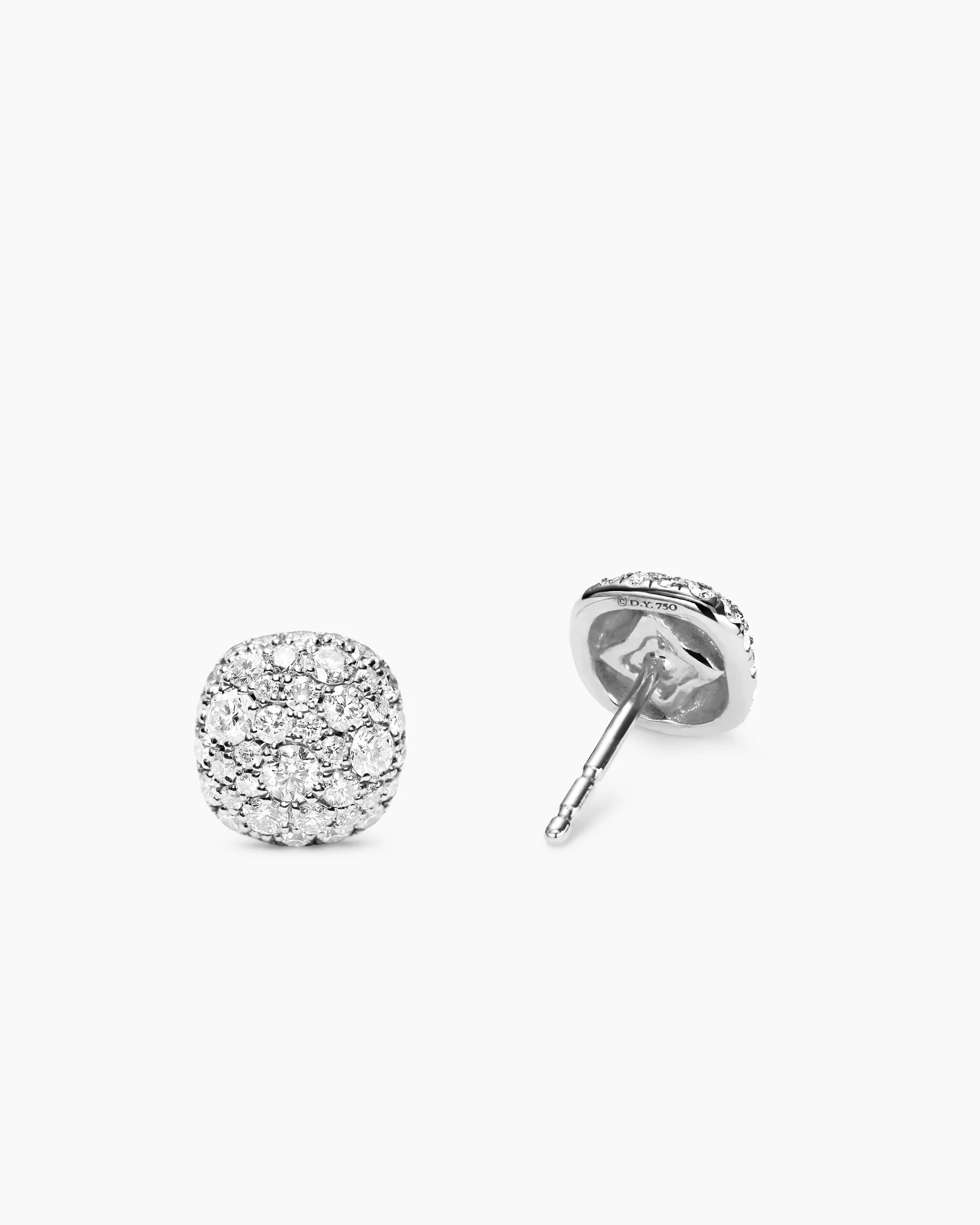Cushion Stud Earrings in 18K White Gold with Diamonds, 8mm 9 Cushion Stud Earrings in 18K White Gold with Diamonds, 8mm