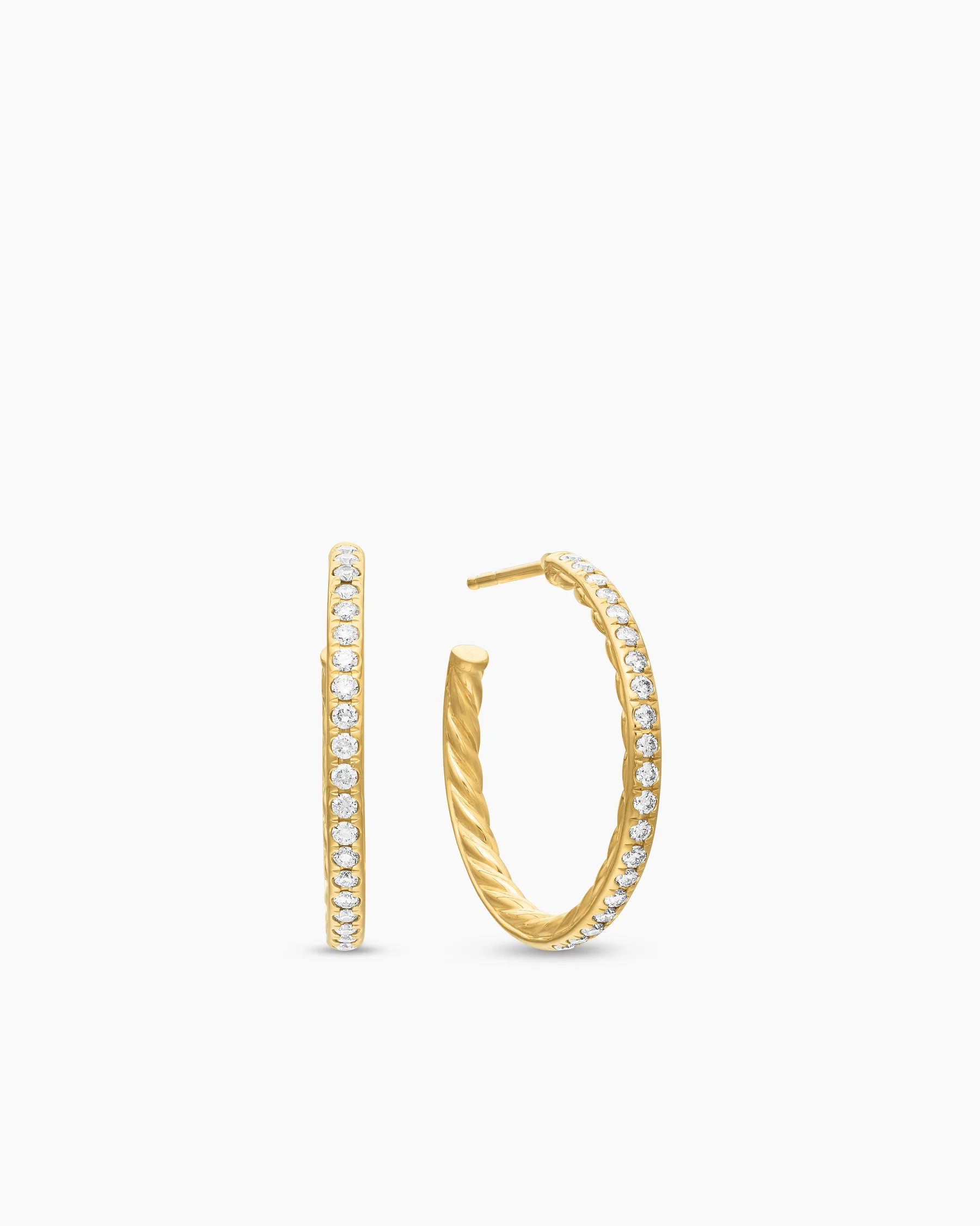 Pavé Hoop Earrings in Sterling Silver with Diamonds, 25.4mm