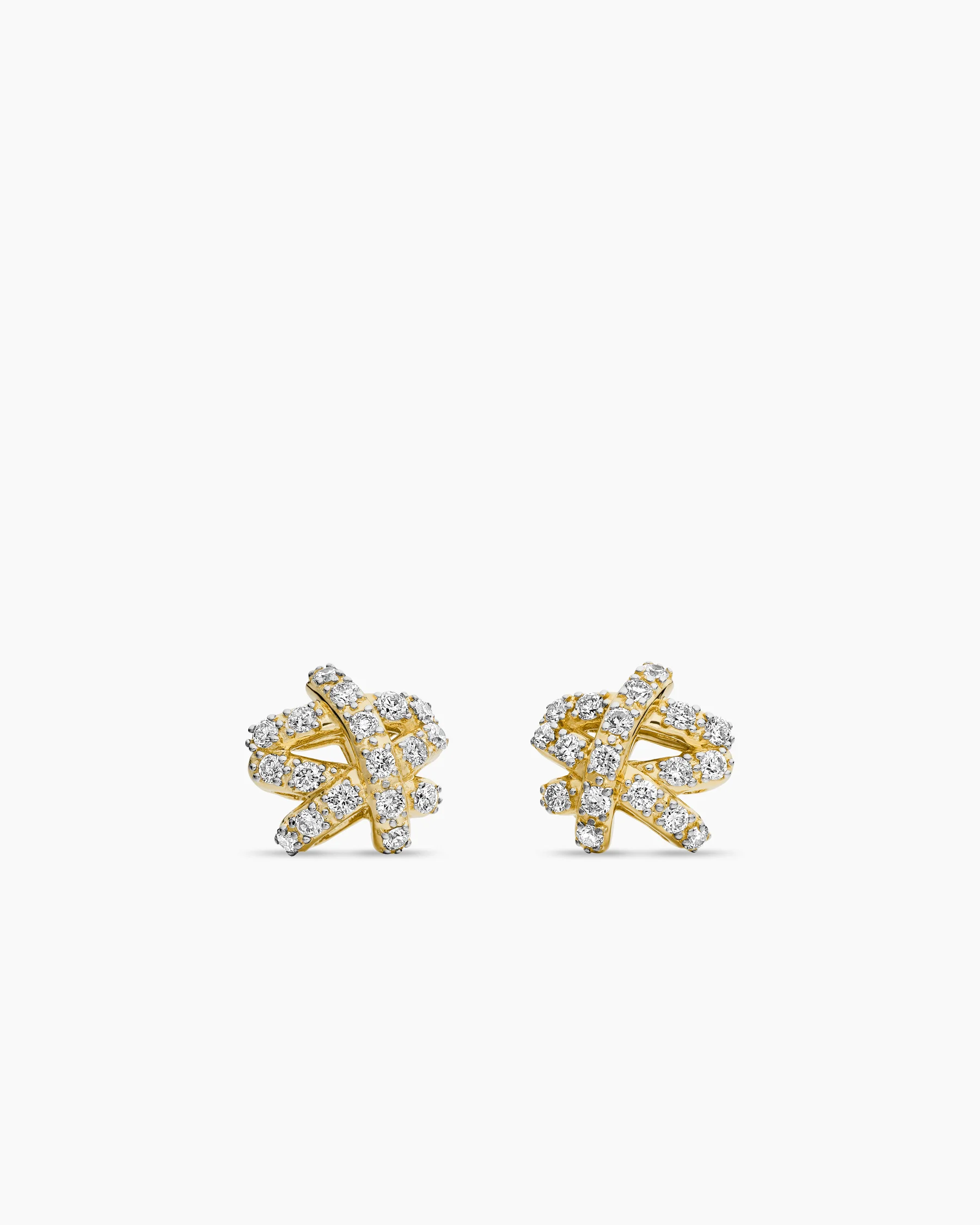 Pavé Crossover Stud Earrings in 18K Yellow Gold with Diamonds, 9mm