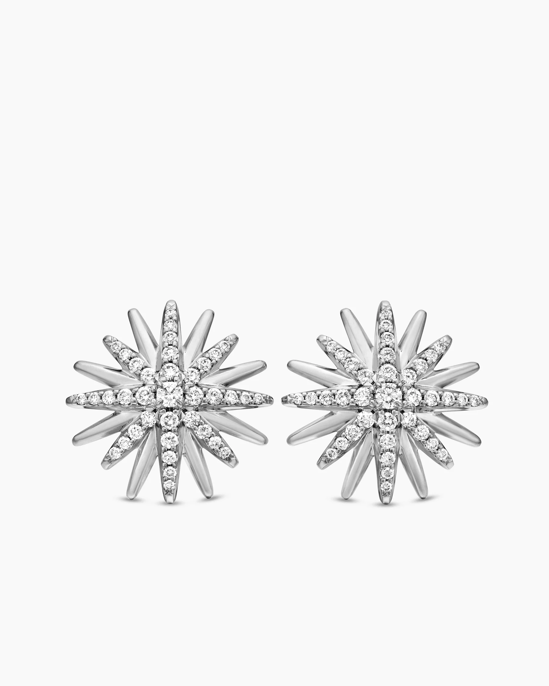 Starburst Stud Earrings in Sterling Silver with Diamonds, 19mm