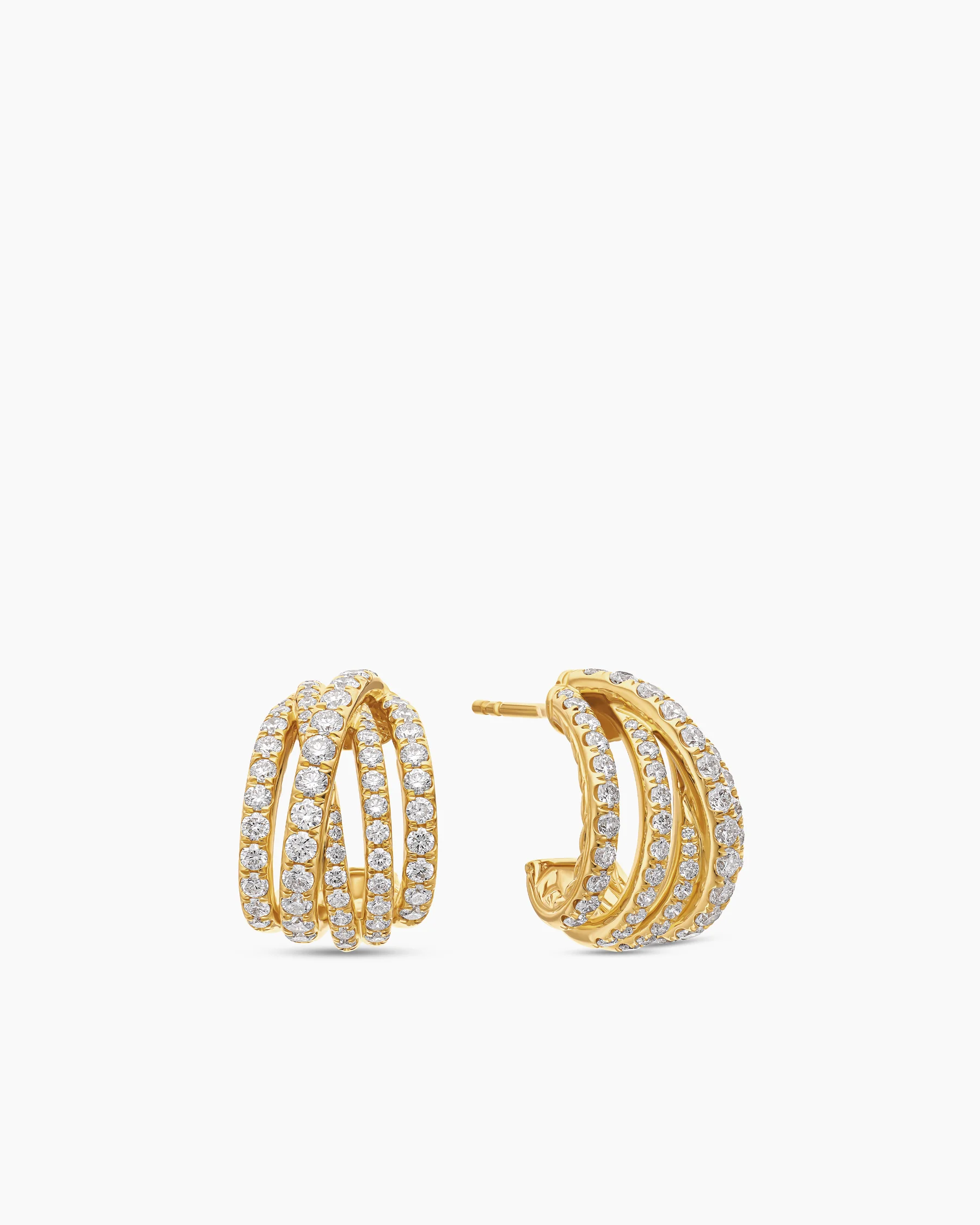 Pavé Crossover Shrimp Earrings in 18K Yellow Gold with Diamonds, 15.8mm