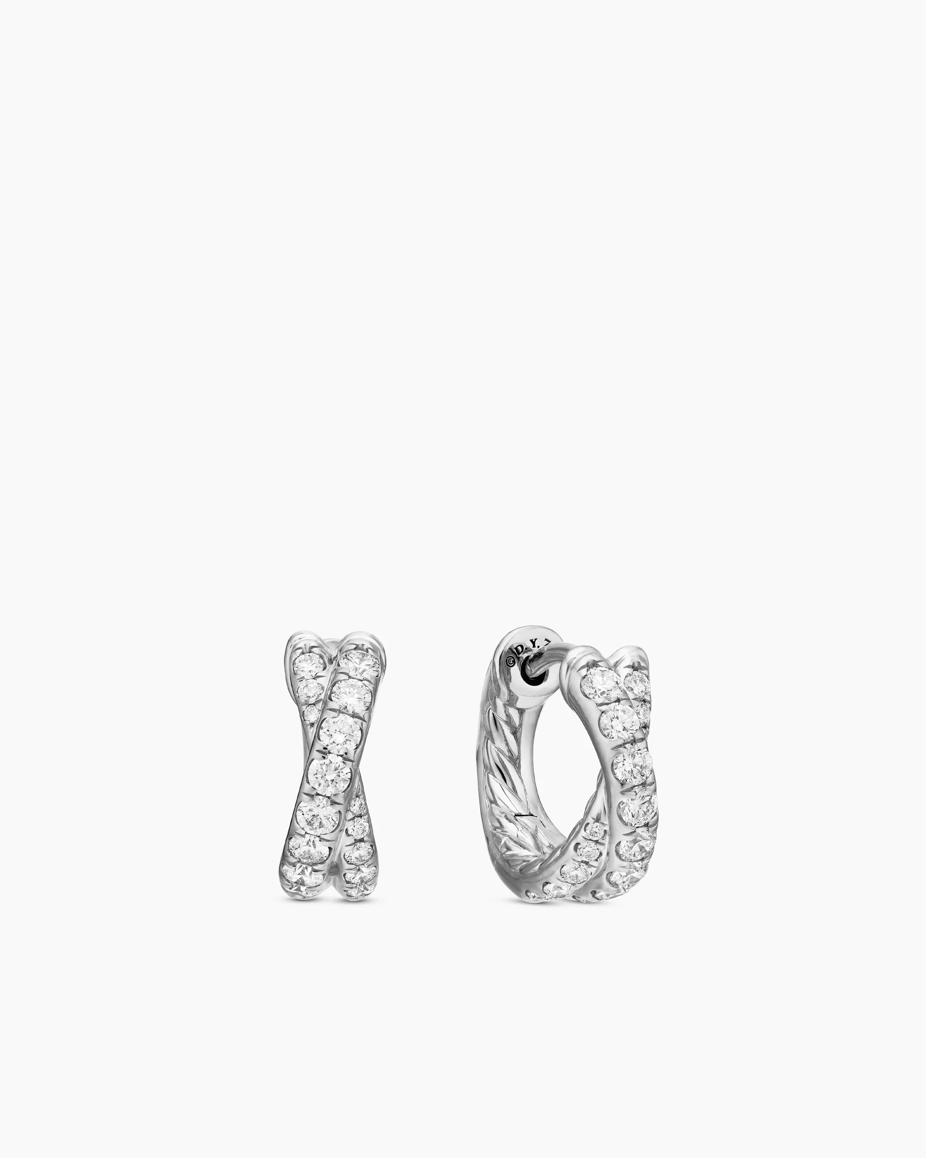 Pavé Crossover Hoop Earrings in 18K White Gold with Diamonds, 12mm