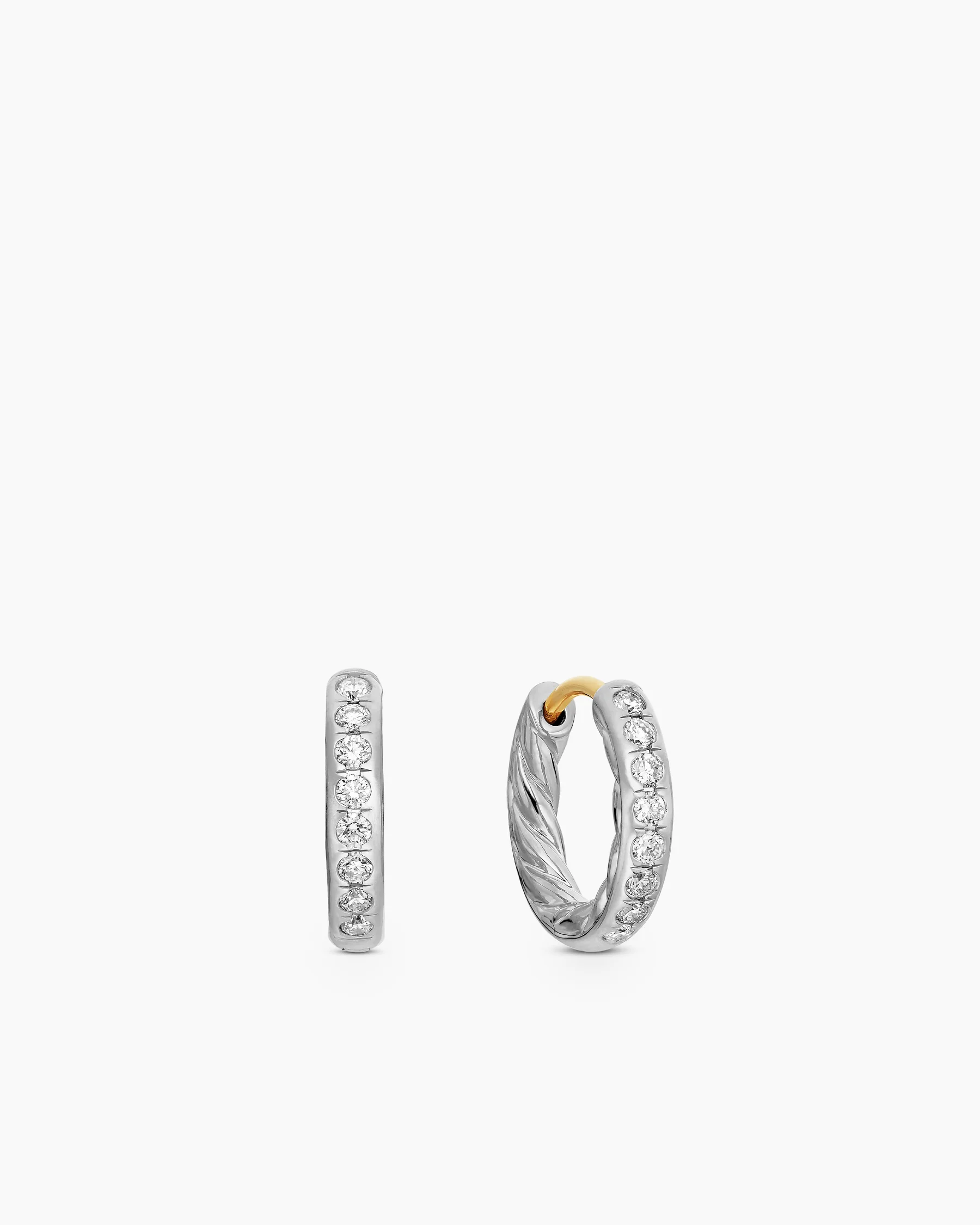 Pavé Huggie Hoop Earrings in Sterling Silver with Diamonds, 13mm