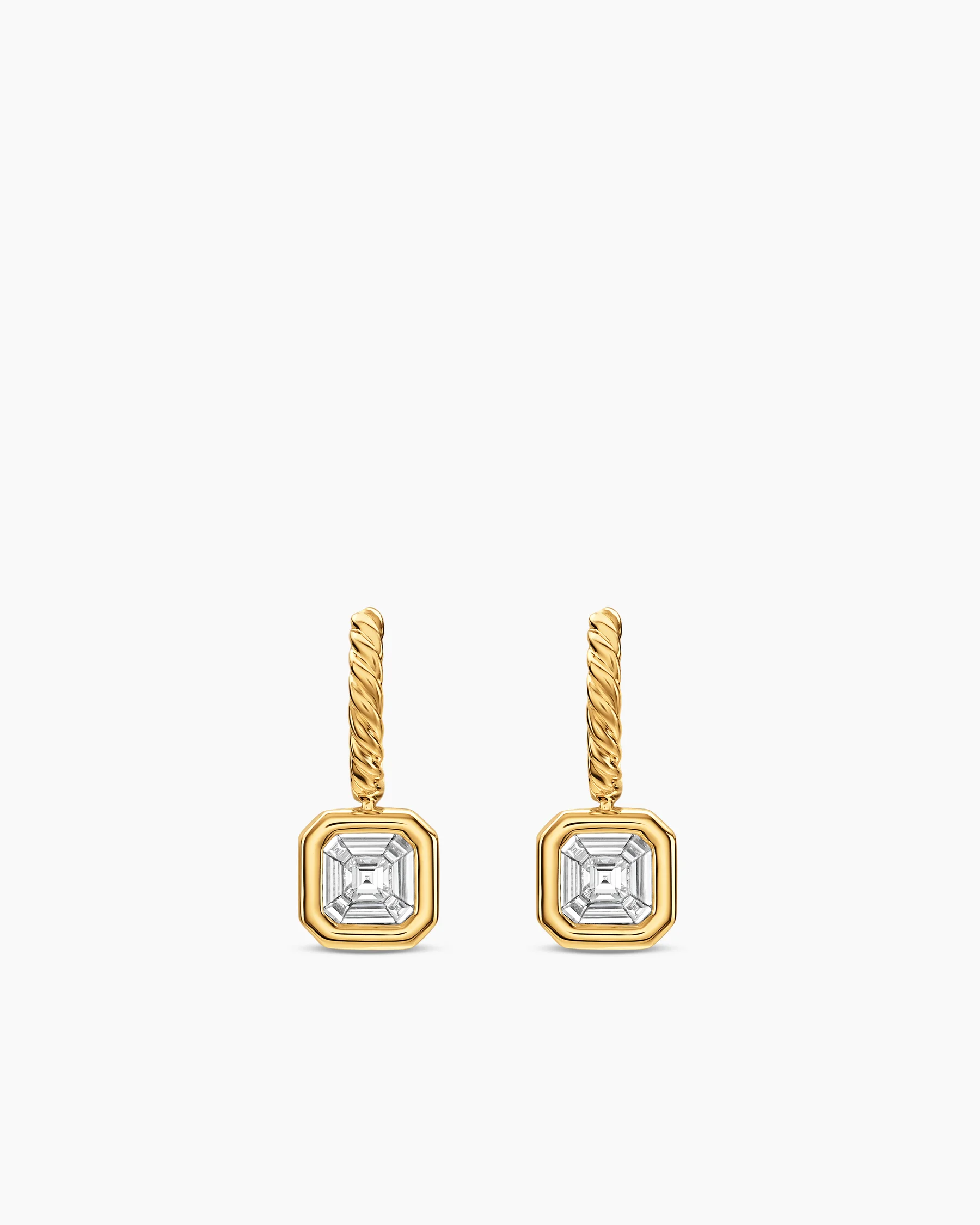 Illusion Set Drop Earrings in 18K Yellow Gold with Square Diamonds, 7.7mm