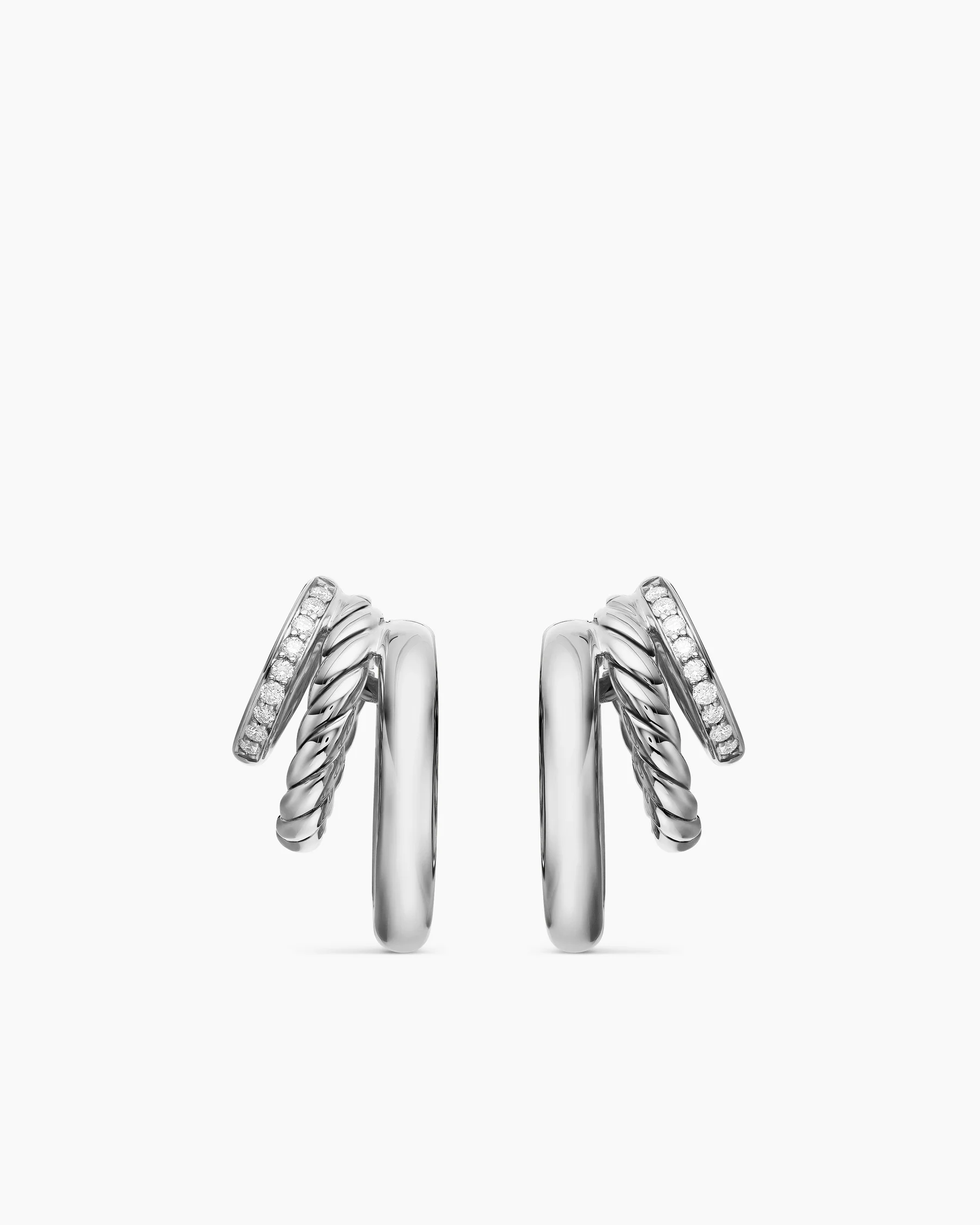 DY Mercer® Three Row Hoop Earrings in Sterling Silver with 18K Yellow Gold and Diamonds, 21mm