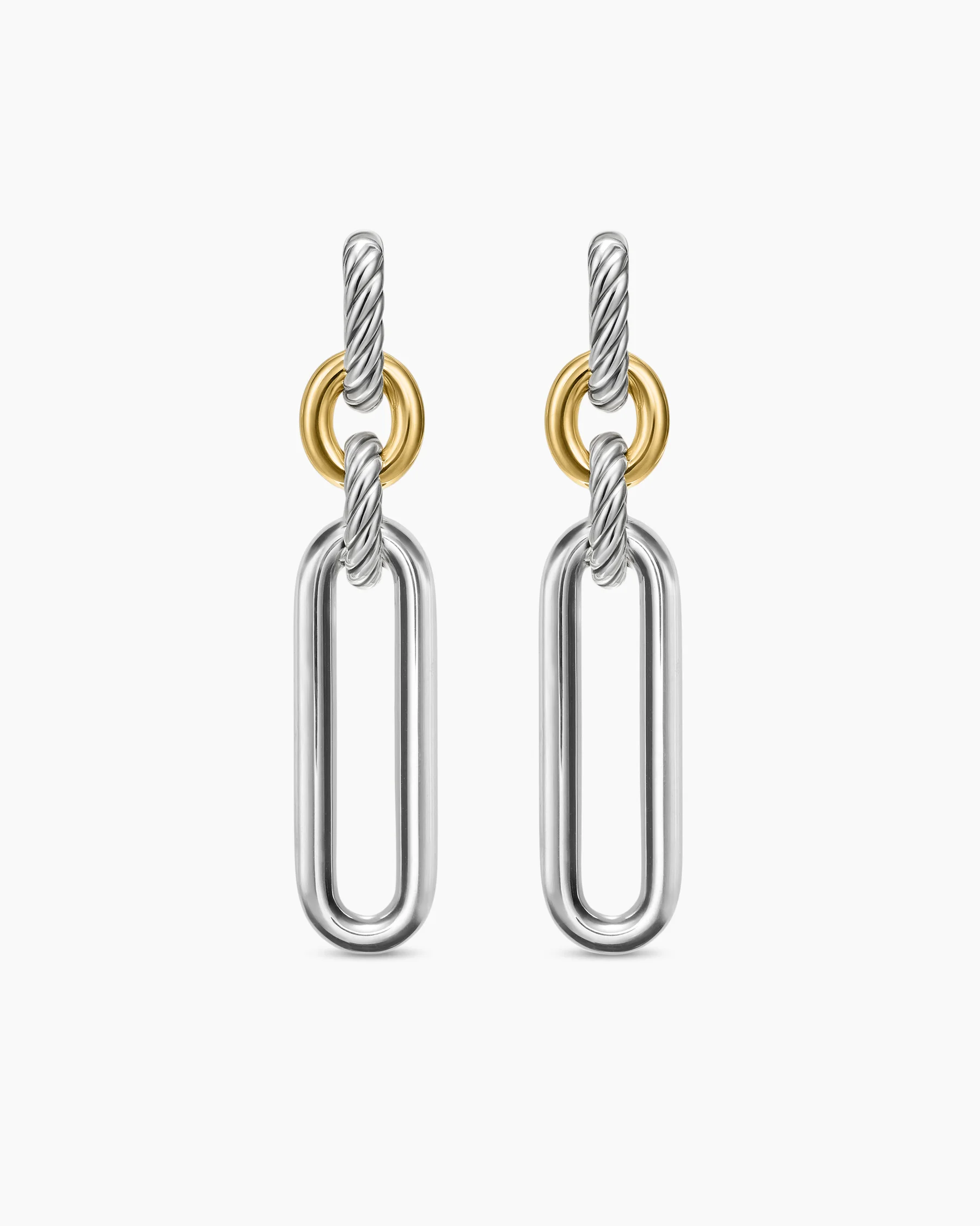 Lexington Double Link Drop Earrings in Sterling Silver with 18K Yellow Gold, 54mm