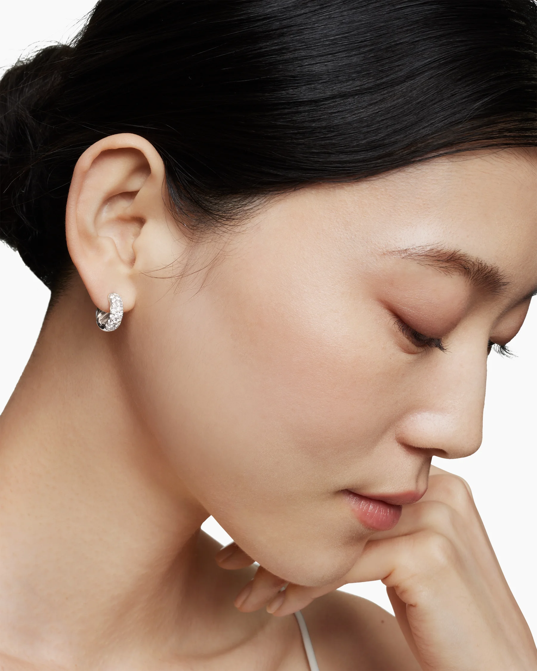 DY Mercer® Micro Hoop Earrings in Sterling Silver with Diamonds, 13.5mm 12 DY Mercer® Micro Hoop Earrings in Sterling Silver with Diamonds, 13.5mm