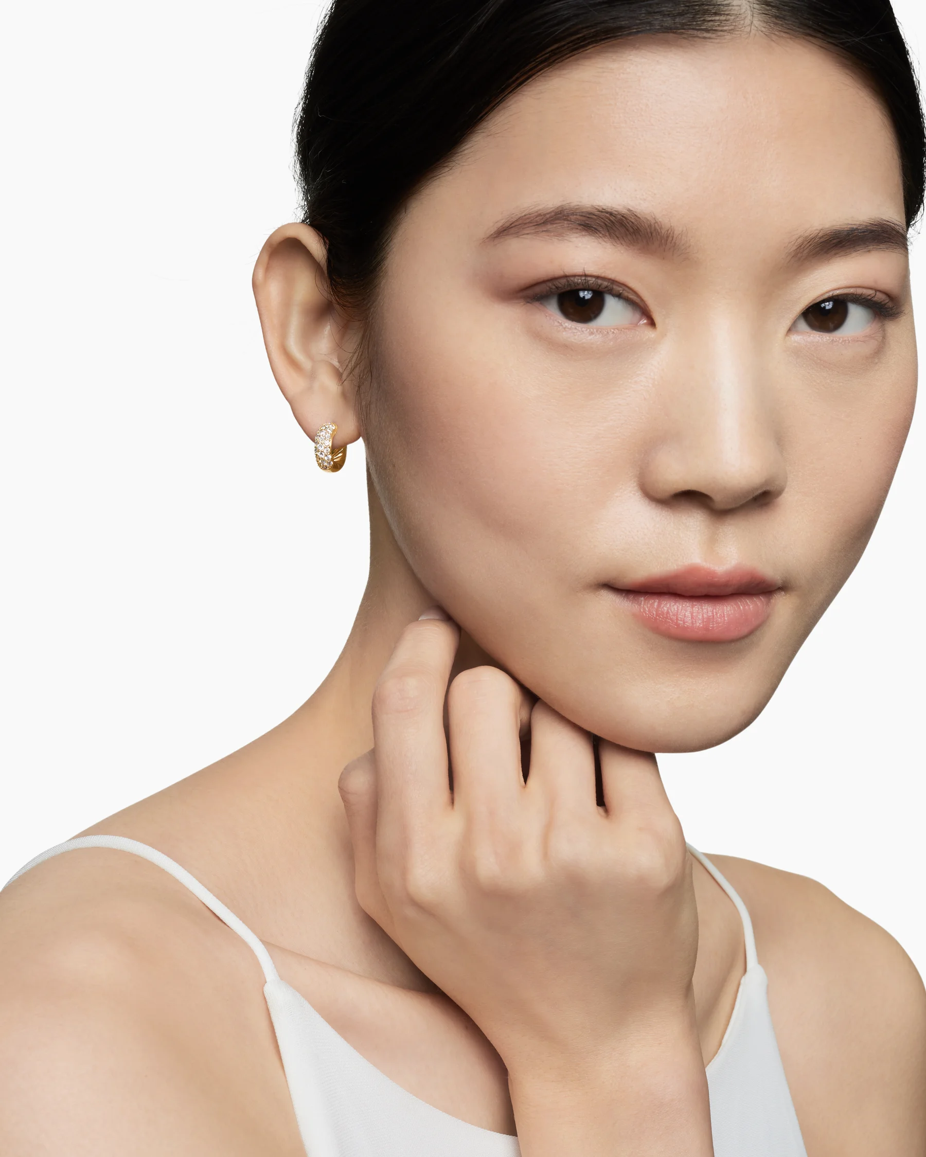 DY Mercer® Micro Hoop Earrings in Sterling Silver with Diamonds, 13.5mm 2 DY Mercer® Micro Hoop Earrings in Sterling Silver with Diamonds, 13.5mm