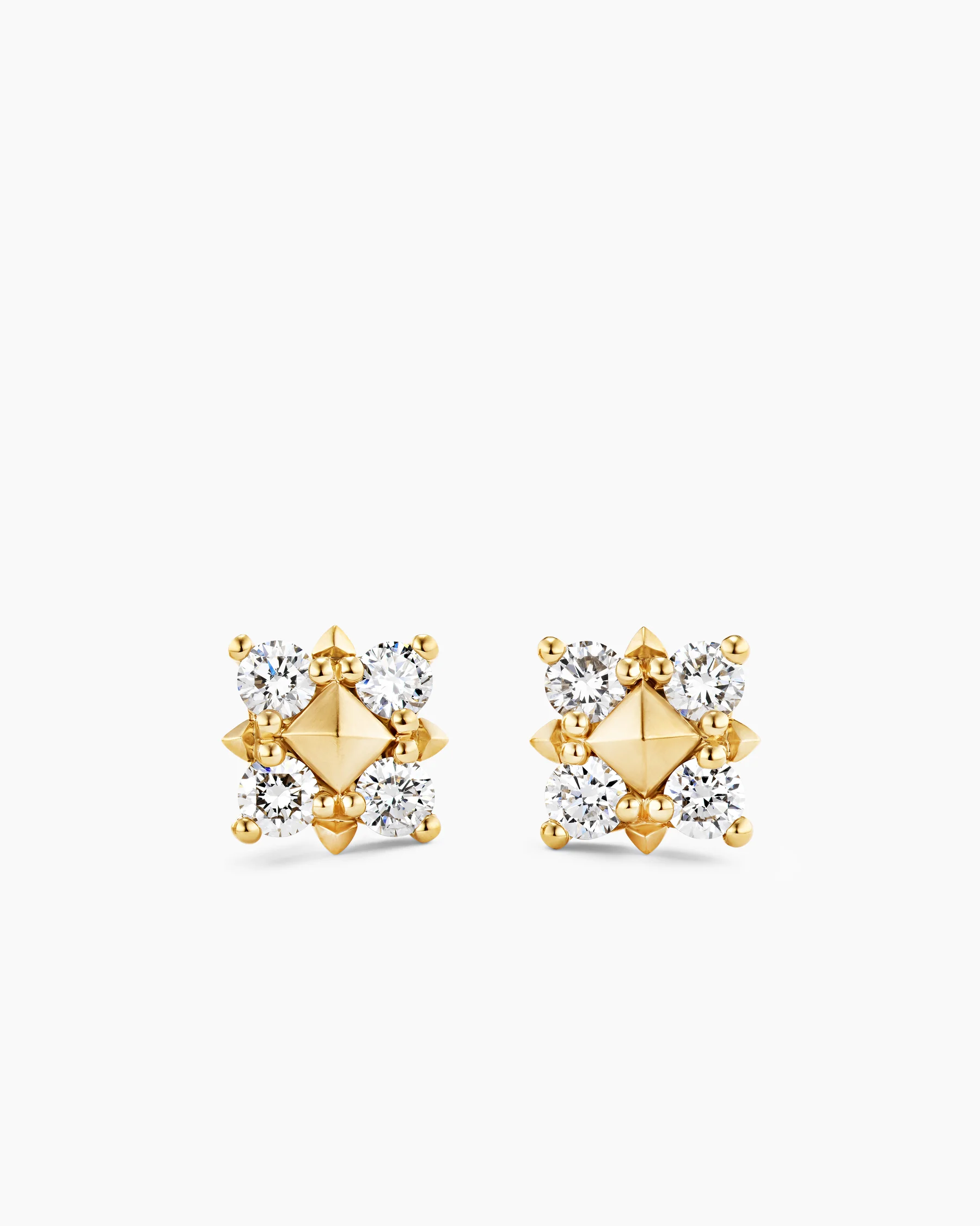 Petite Modern Renaissance® Pyramid Stud Earrings in 18K Yellow Gold with Diamonds, 8mm