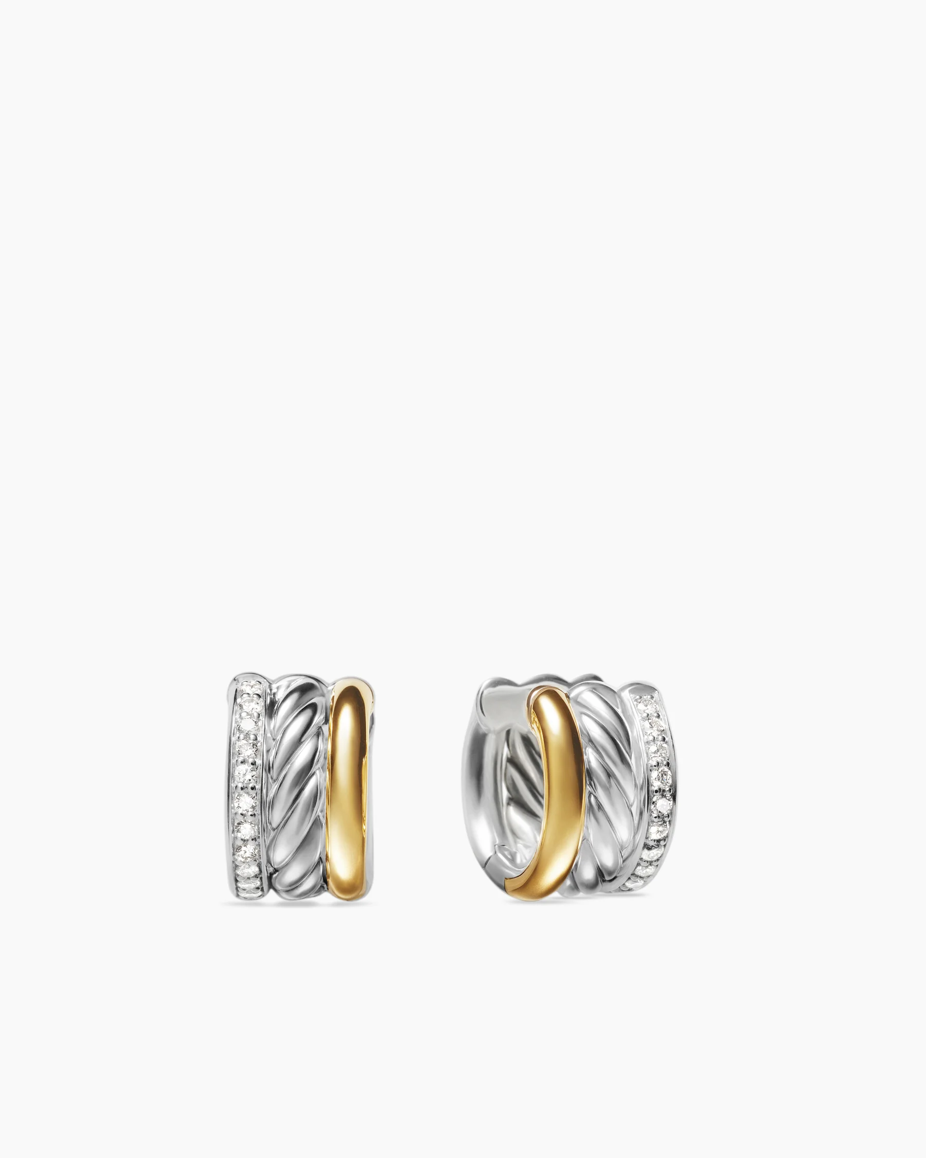 DY Mercer® Huggie Hoop Earrings in Sterling Silver with 18K Yellow Gold and Diamonds, 14mm 11 DY Mercer® Huggie Hoop Earrings in Sterling Silver with 18K Yellow Gold and Diamonds, 14mm