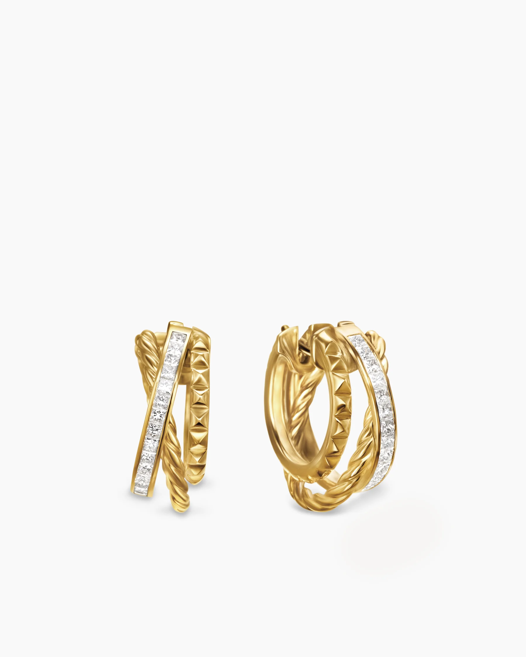 Crossover Trio Multi Row Hoop Earrings in 18K Yellow Gold with Diamonds, 18mm
