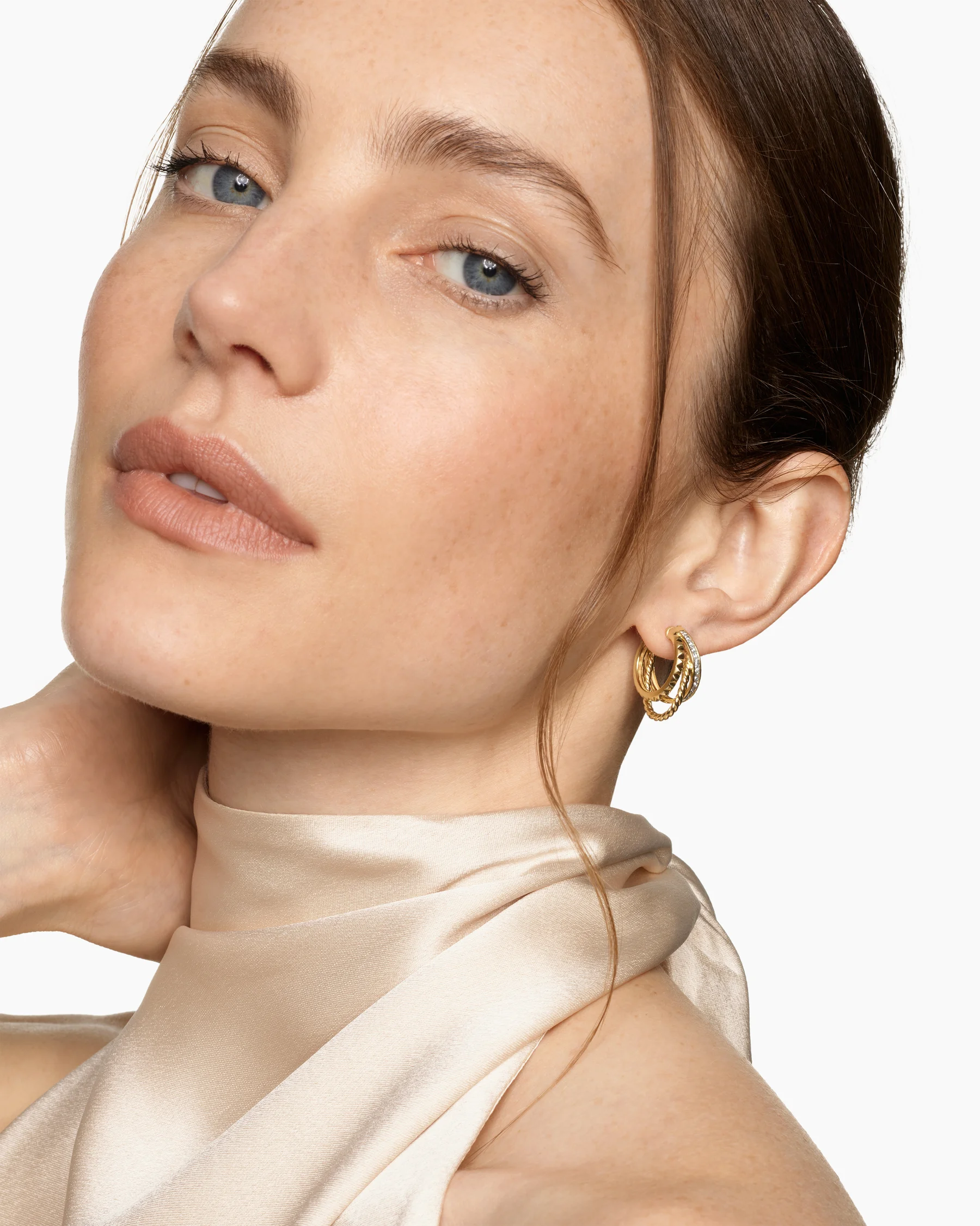 Crossover Trio Multi Row Hoop Earrings in 18K Yellow Gold with Diamonds, 18mm 2 Crossover Trio Multi Row Hoop Earrings in 18K Yellow Gold with Diamonds, 18mm