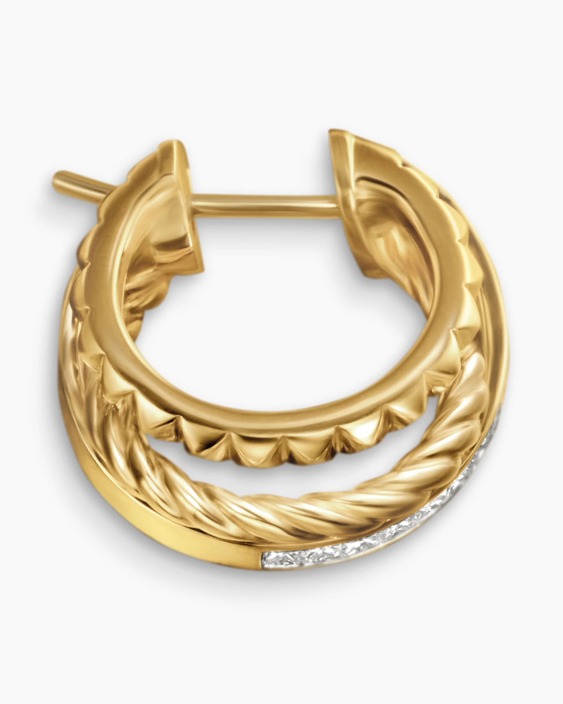 Crossover Trio Multi Row Hoop Earrings in 18K Yellow Gold with Diamonds, 18mm 3 Crossover Trio Multi Row Hoop Earrings in 18K Yellow Gold with Diamonds, 18mm
