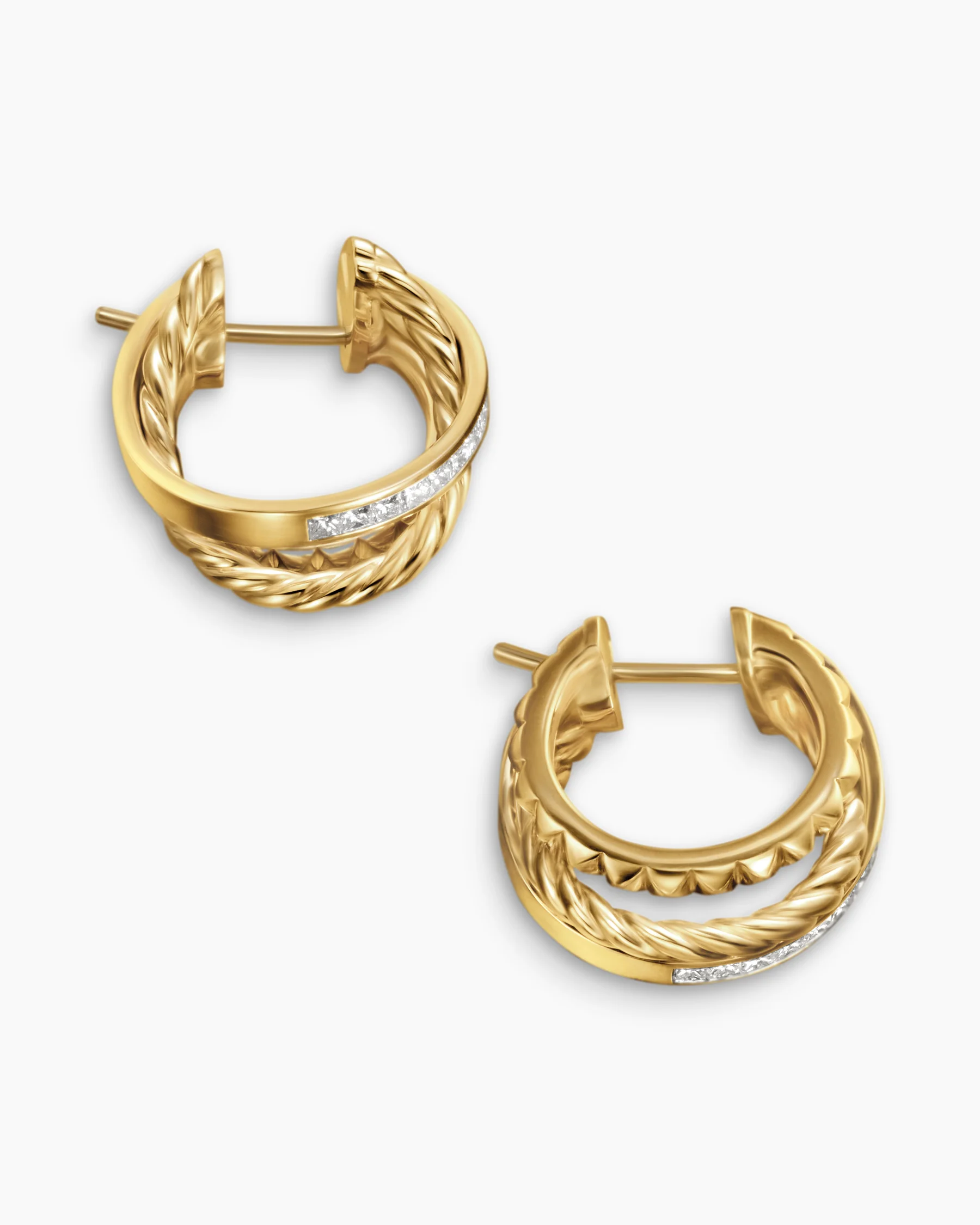 Crossover Trio Multi Row Hoop Earrings in 18K Yellow Gold with Diamonds, 18mm 4 Crossover Trio Multi Row Hoop Earrings in 18K Yellow Gold with Diamonds, 18mm