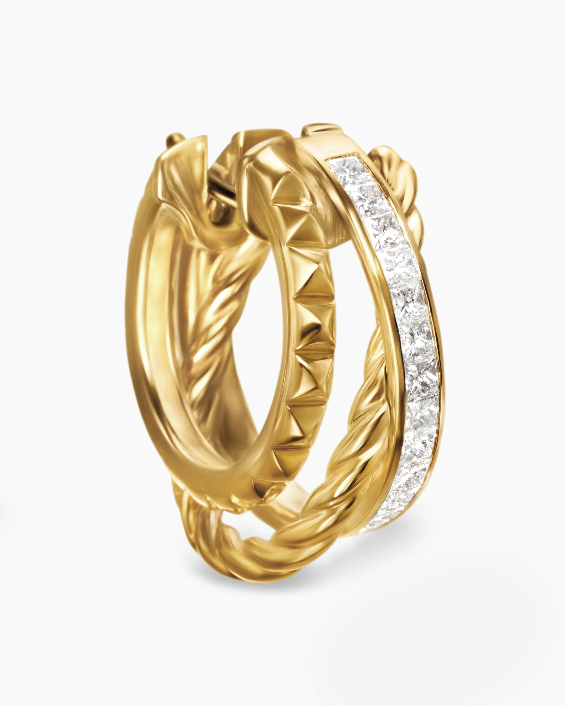 Crossover Trio Multi Row Hoop Earrings in 18K Yellow Gold with Diamonds, 18mm 5 Crossover Trio Multi Row Hoop Earrings in 18K Yellow Gold with Diamonds, 18mm
