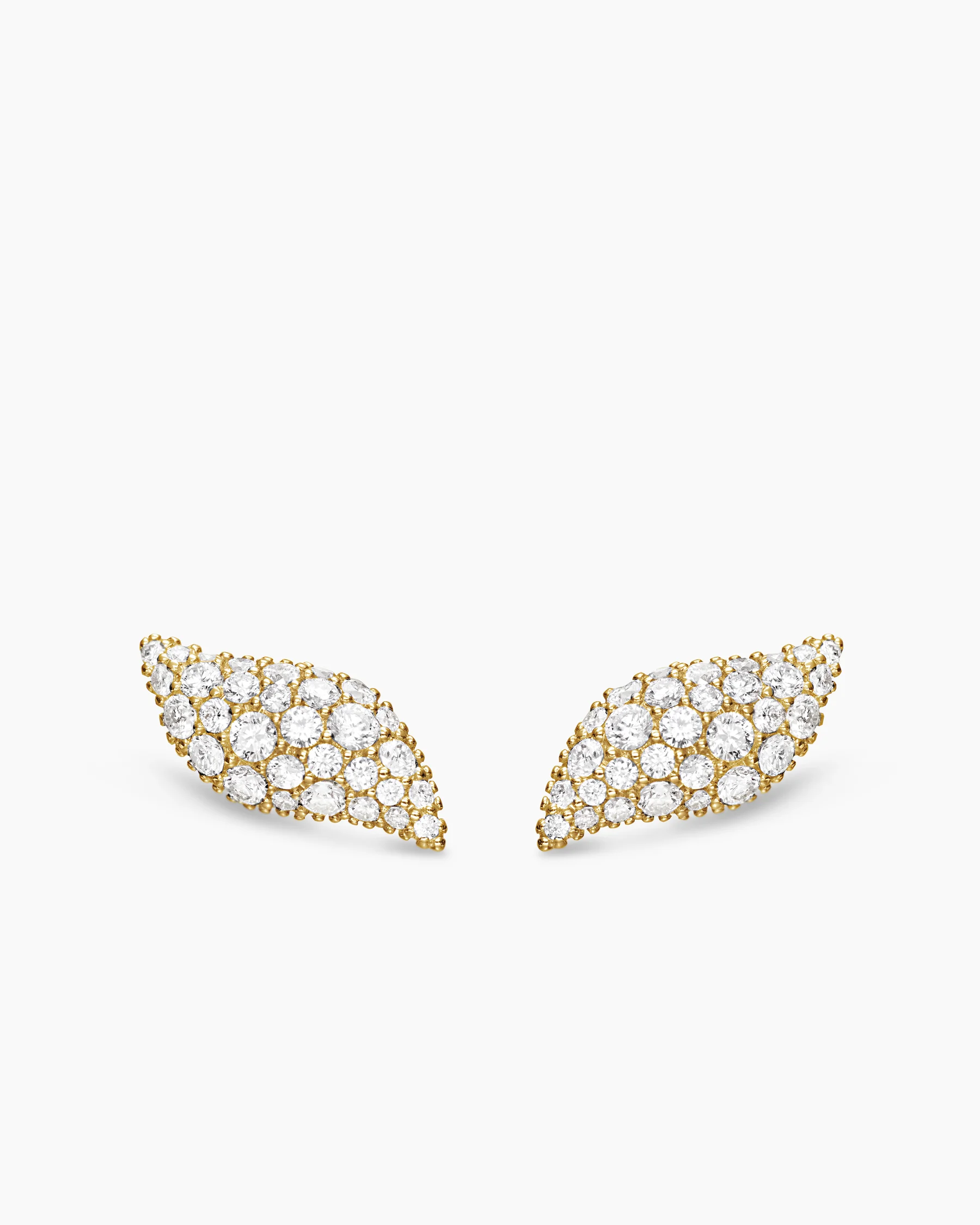 Petite Pavé Flute Stud Earrings in 18K Yellow Gold with Diamonds, 10.6mm