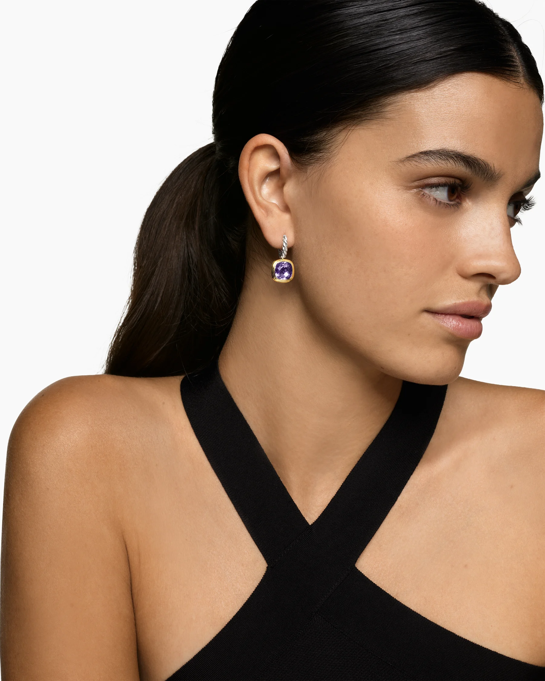 Albion® Drop Earrings in Sterling Silver with 18K Yellow Gold and Amethyst, 10mm