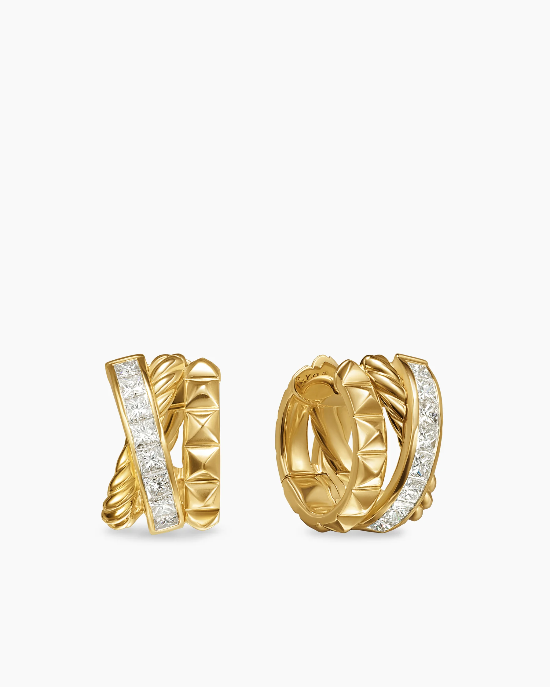 Crossover Trio Huggie Hoop Earrings in 18K Yellow Gold with Diamonds, 15.1mm