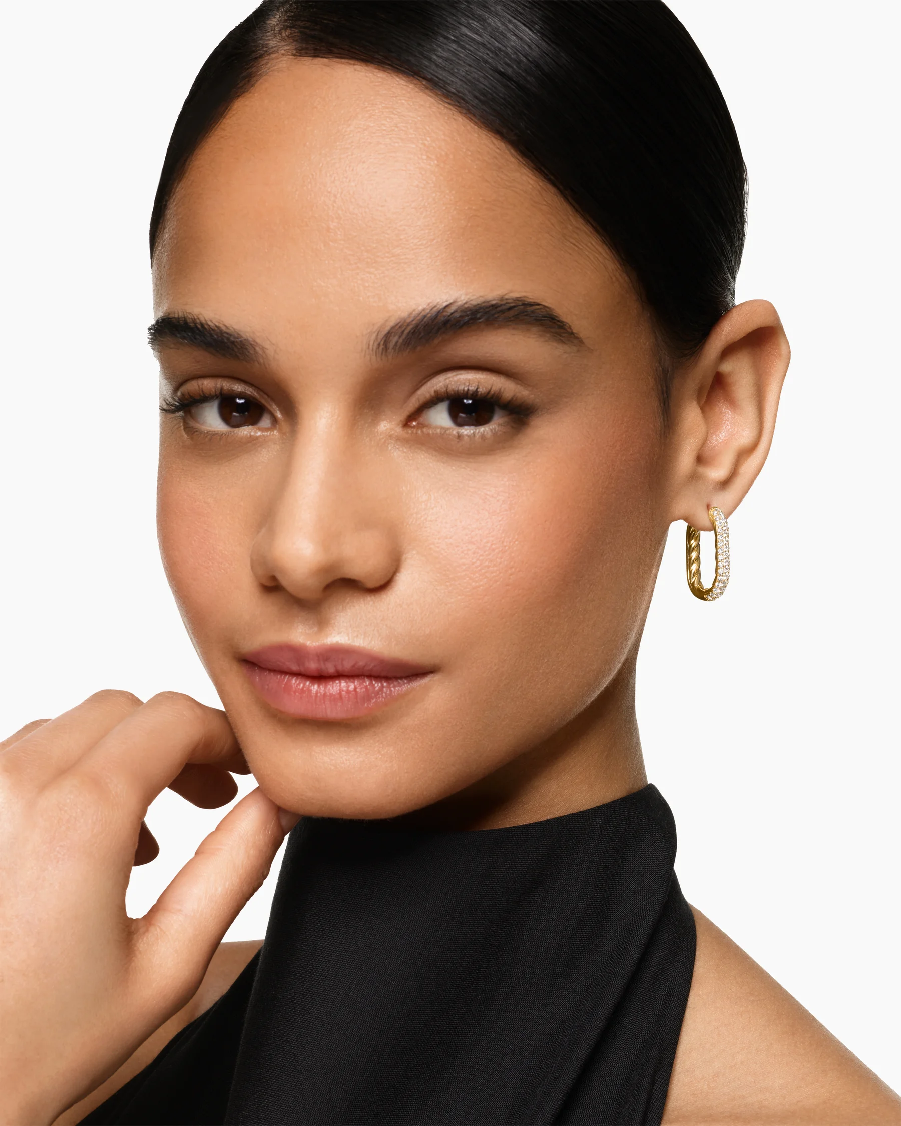 DY Madison® Smooth Hoop Earrings in 18K Yellow Gold with Diamonds, 24.3mm 2 DY Madison® Smooth Hoop Earrings in 18K Yellow Gold with Diamonds, 24.3mm