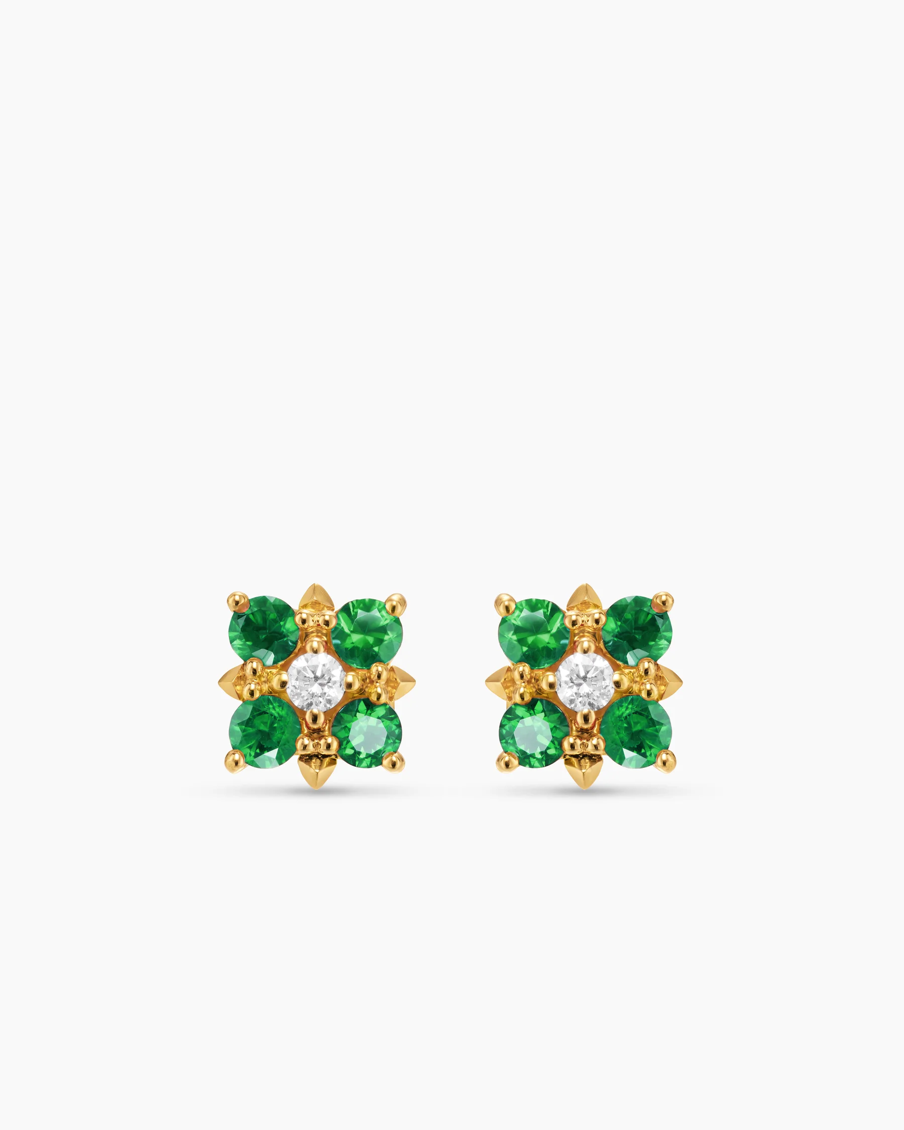 Petite Modern Renaissance® Color Stud Earrings in 18K Yellow Gold with Emeralds and Diamonds, 8.7mm