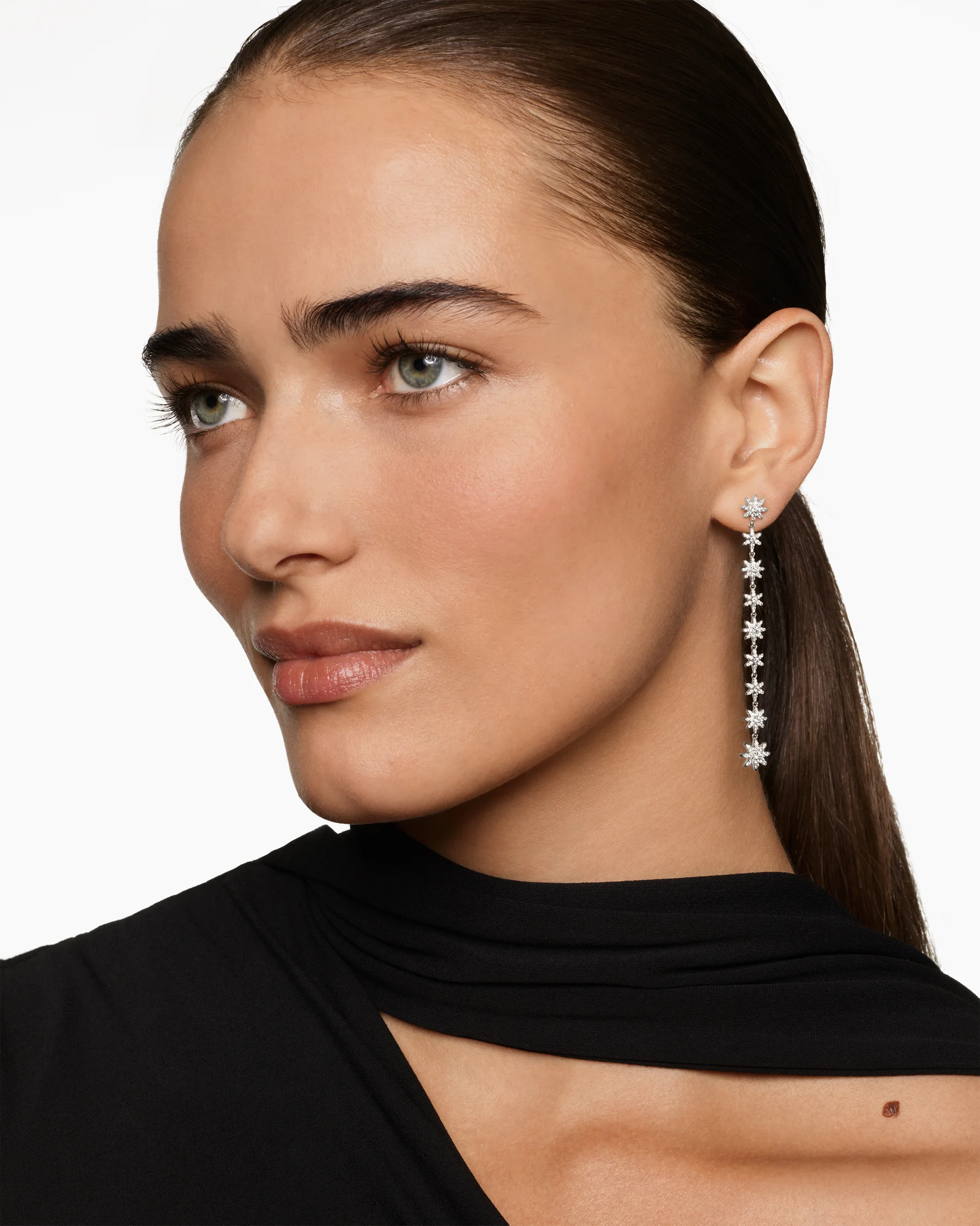 Starburst Drop Earrings in 18K White Gold with Diamonds, 70.9mm 2 Starburst Drop Earrings in 18K White Gold with Diamonds, 70.9mm