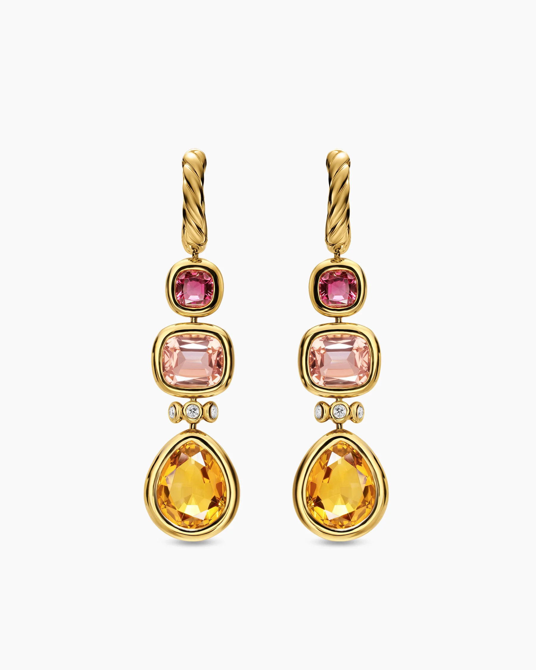DY Mercer® Statement Stone Drop Earrings in 18K Yellow Gold with Citrine, Morganite, Pink Tourmalines and Diamonds, 52mm