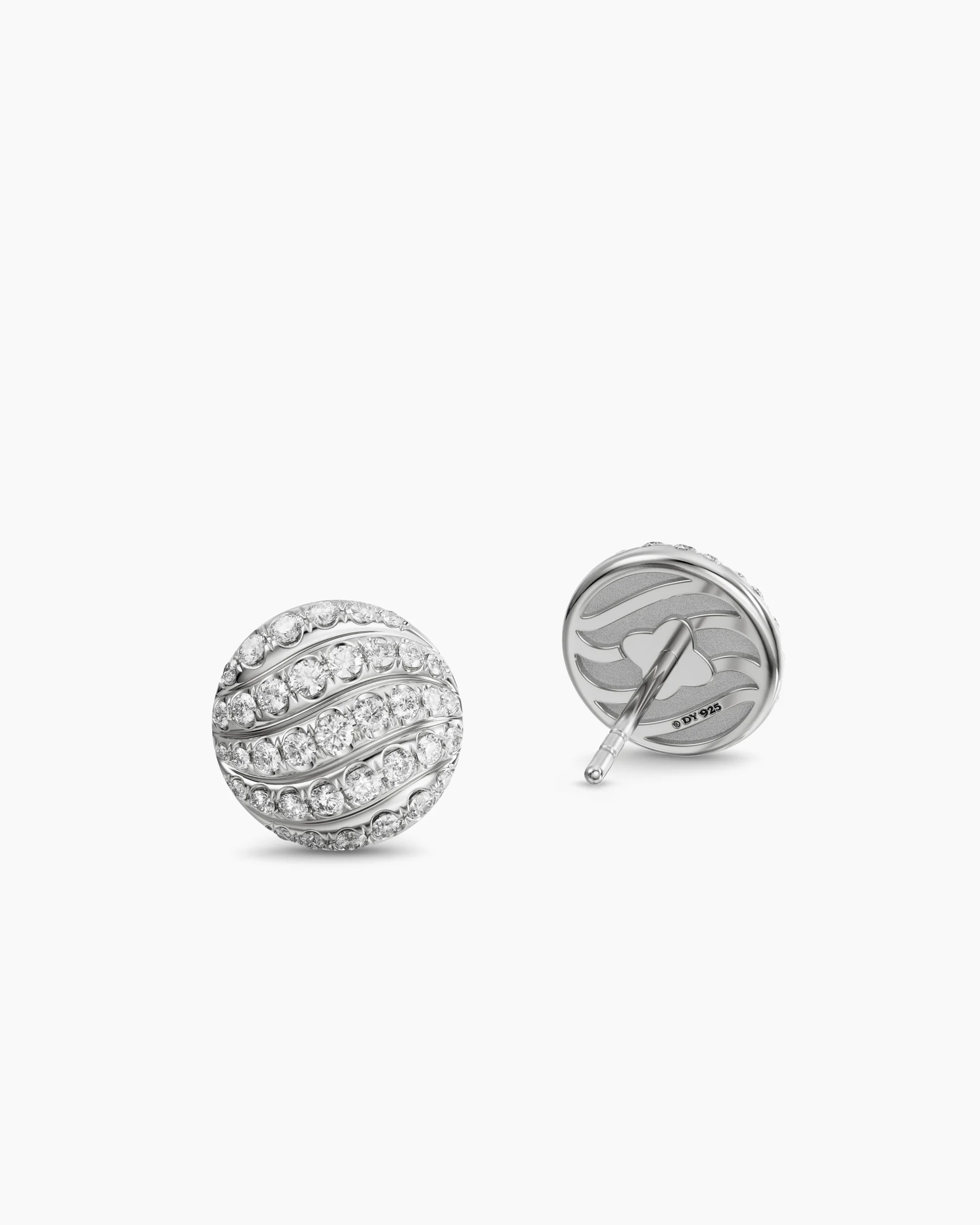 Sculpted Cable Stud Earrings in Sterling Silver with Diamonds, 9mm 3 Sculpted Cable Stud Earrings in Sterling Silver with Diamonds, 9mm