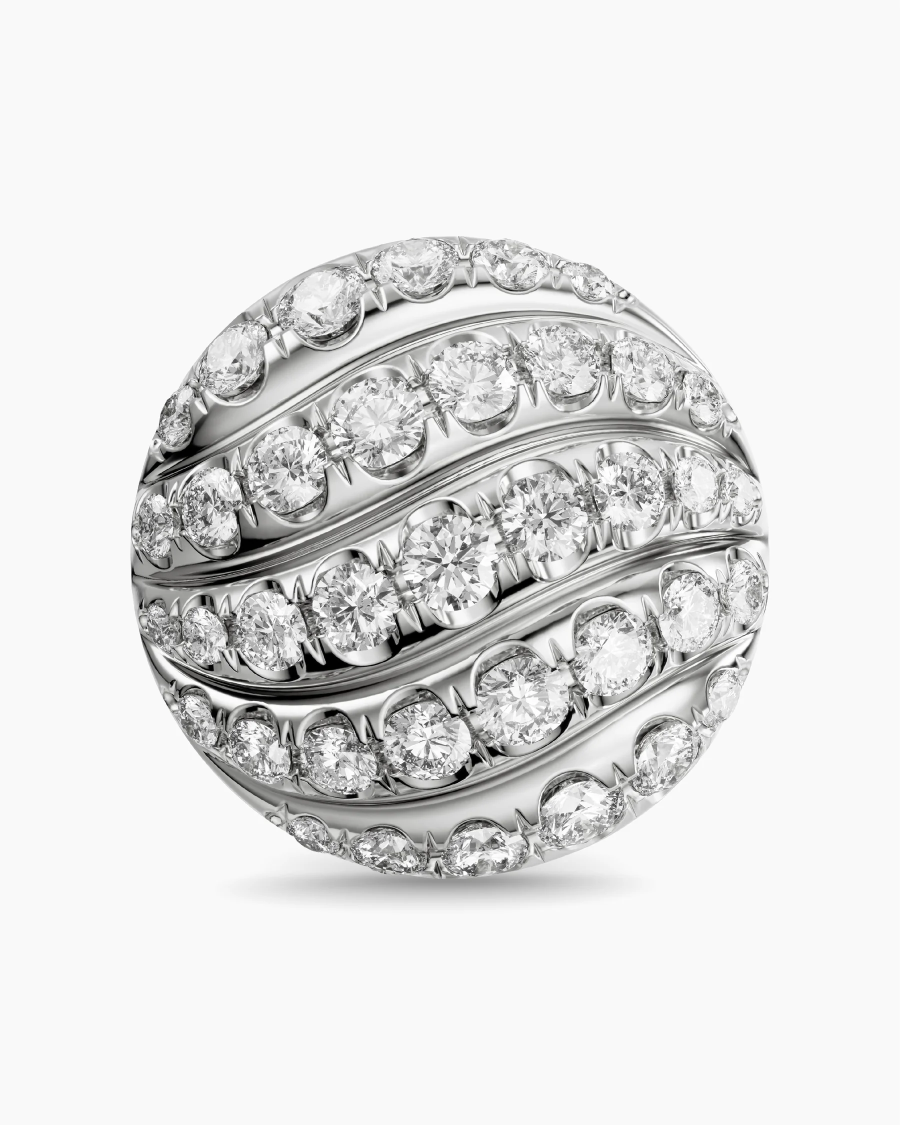 Sculpted Cable Stud Earrings in Sterling Silver with Diamonds, 9mm 4 Sculpted Cable Stud Earrings in Sterling Silver with Diamonds, 9mm